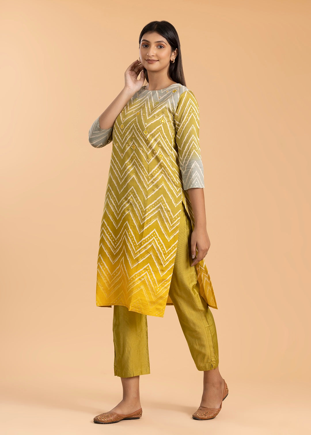 Pale Yellow Printed Suit with Pant and Dupatta
