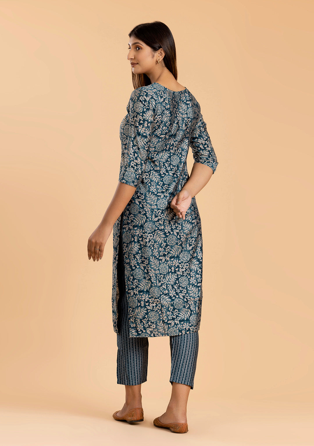 Blue Printed Pant Suit in Muslin Cotton