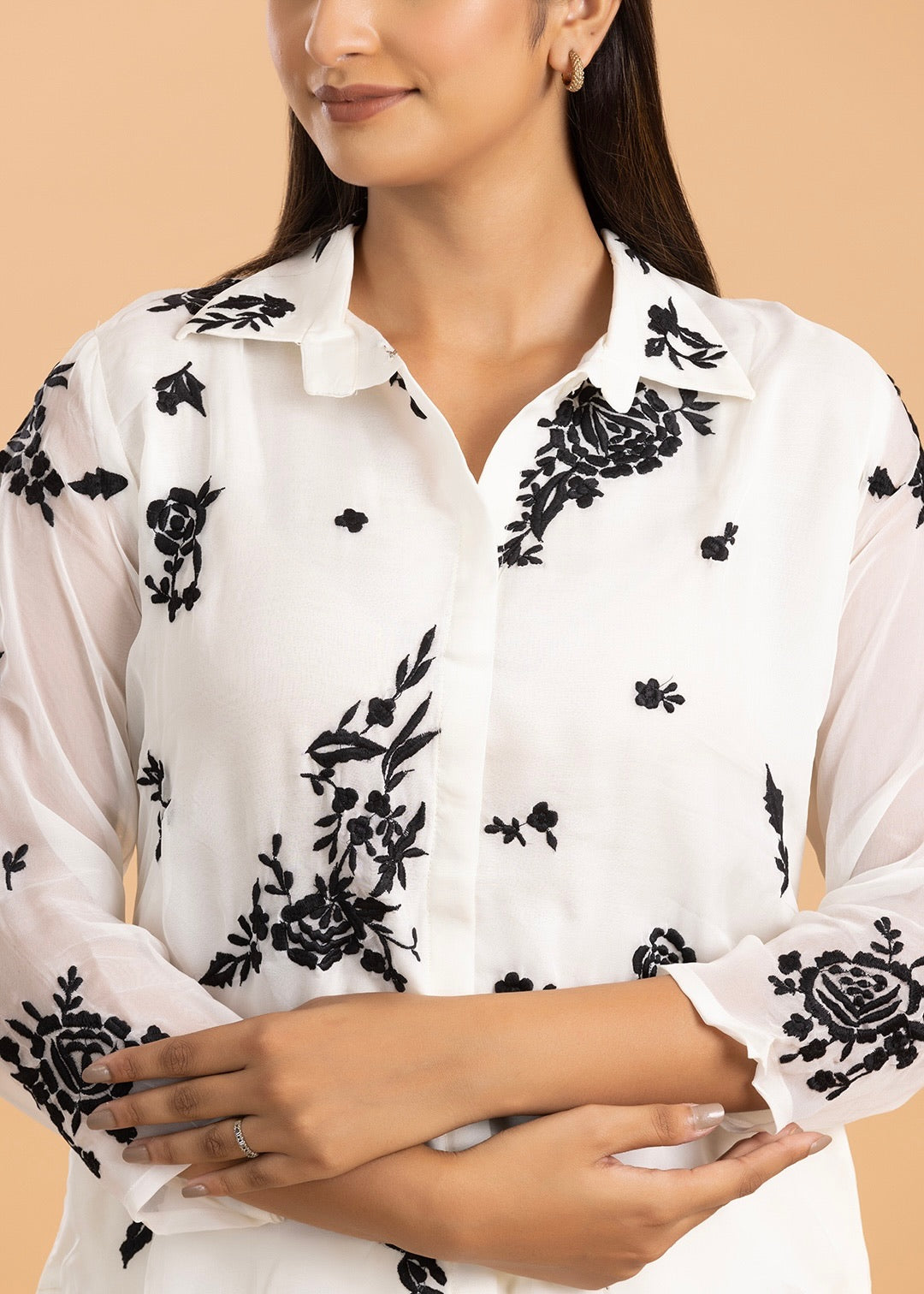 White Floral Threadwork Co-Ord Set