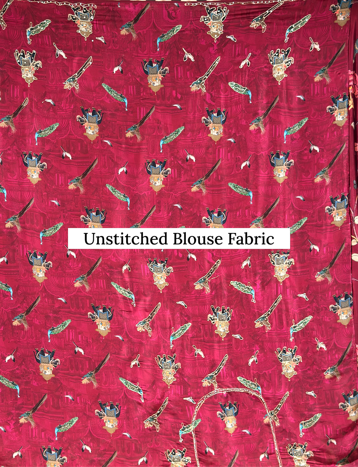 Maroon Bemberg Crepe Saree with Kalamkari Art Print, Mirror Work & Hand Embroidery