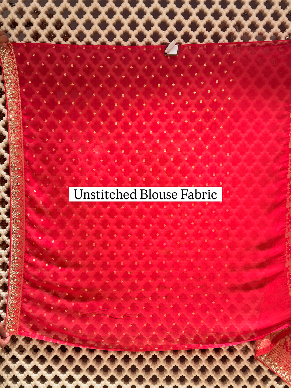 Regal Red Dola Silk Saree with Peacock Zari Weave & Khatli Mirror Work