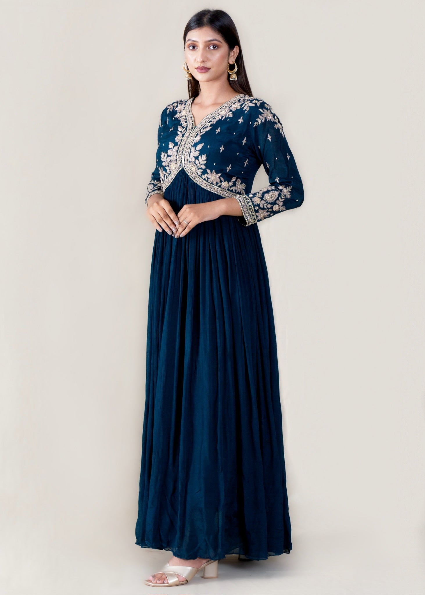 Navy Blue Anarkali Gown in Crepe Chinon