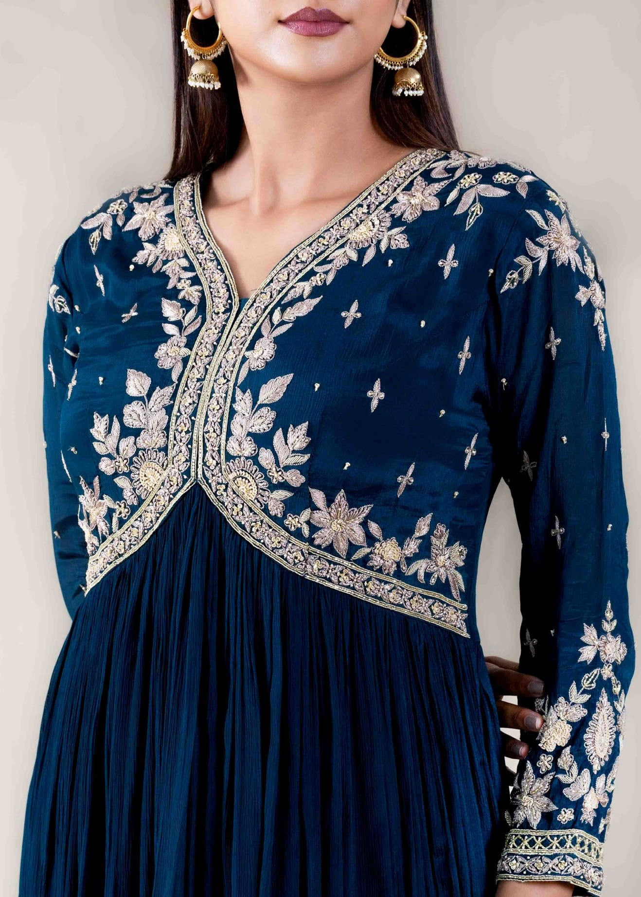 Navy Blue Anarkali Gown in Crepe Chinon