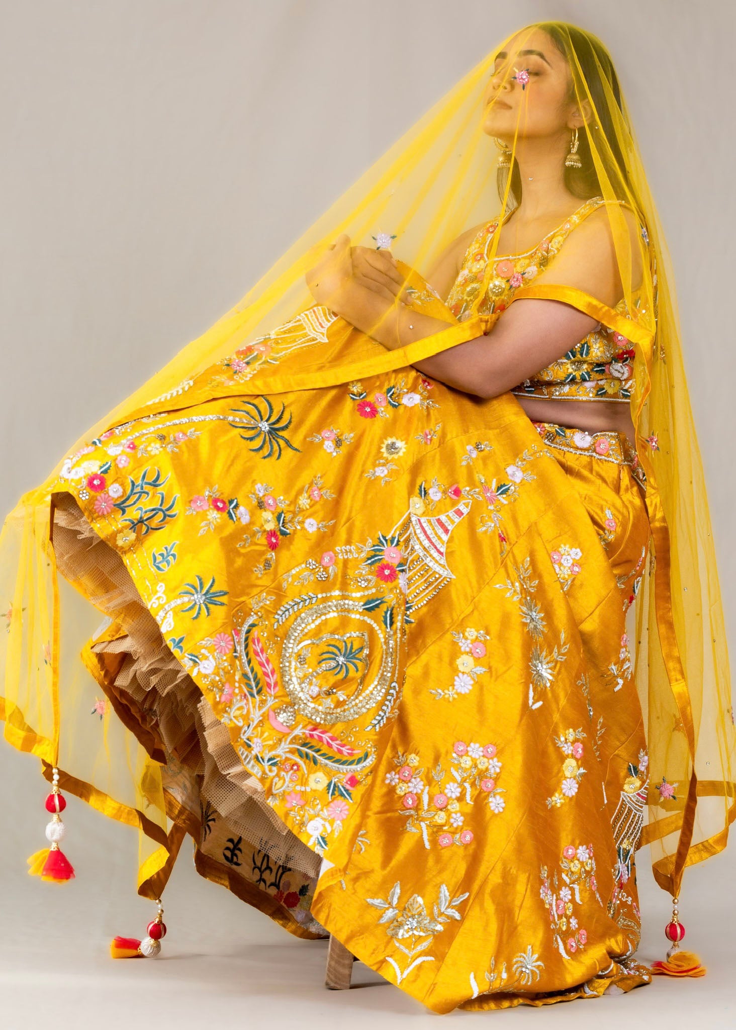 Mustard Yellow Chanderi Silk Readymade Lehenga