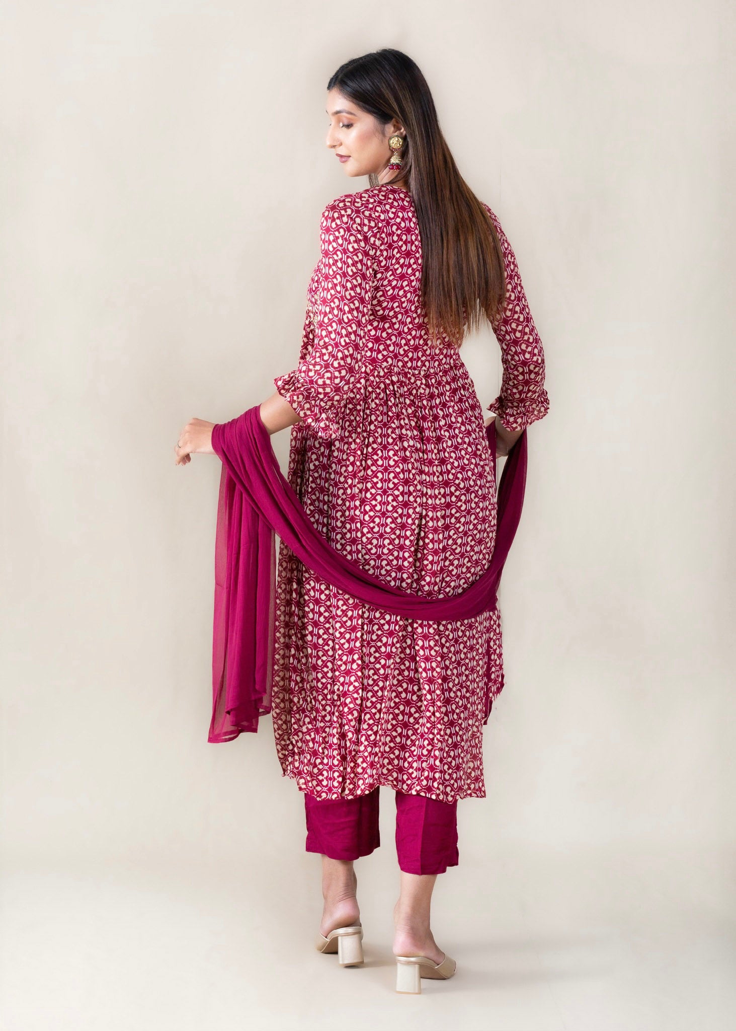 Maroon Chinon Kurta with Pant and Dupatta