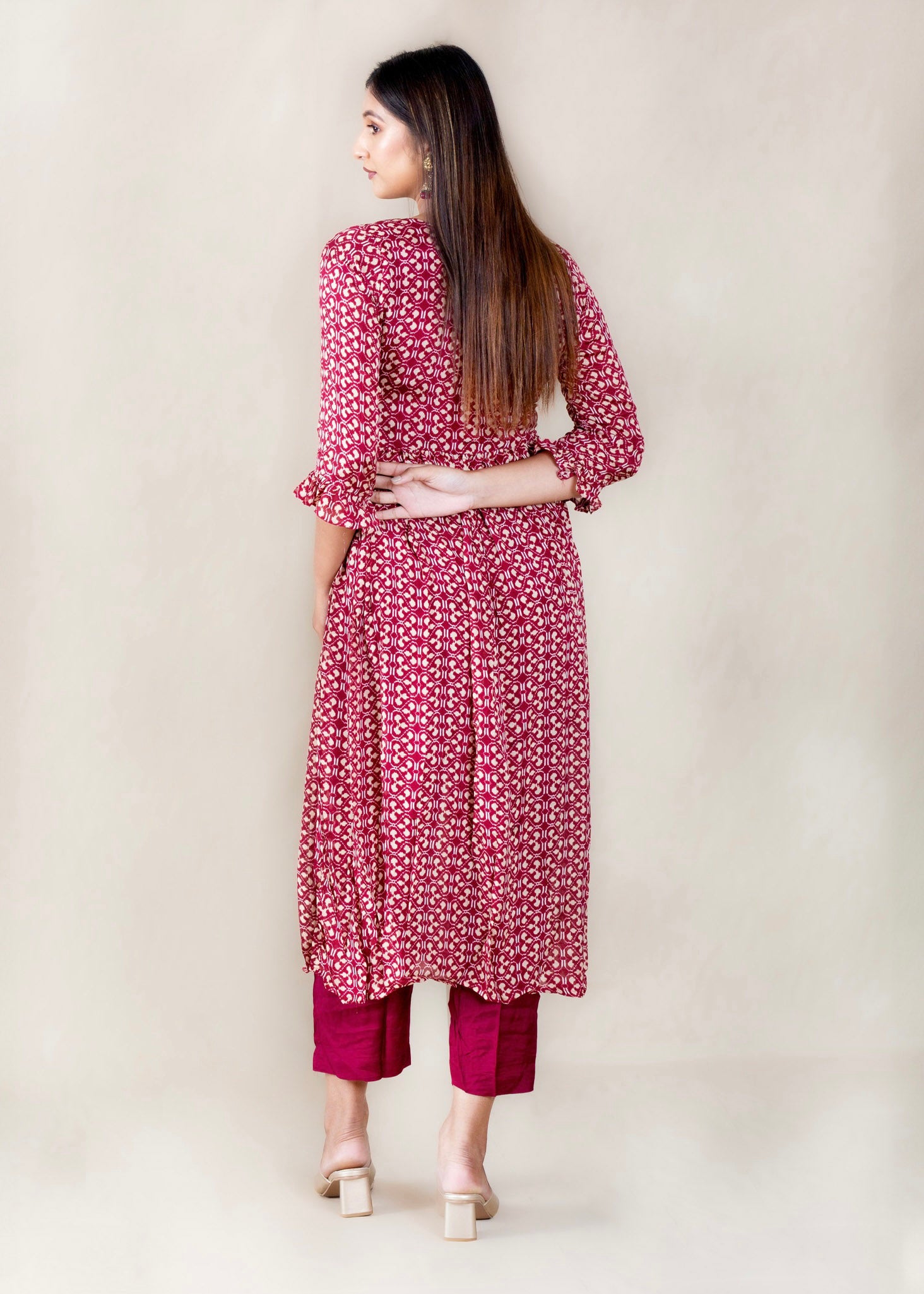 Maroon Chinon Kurta with Pant and Dupatta