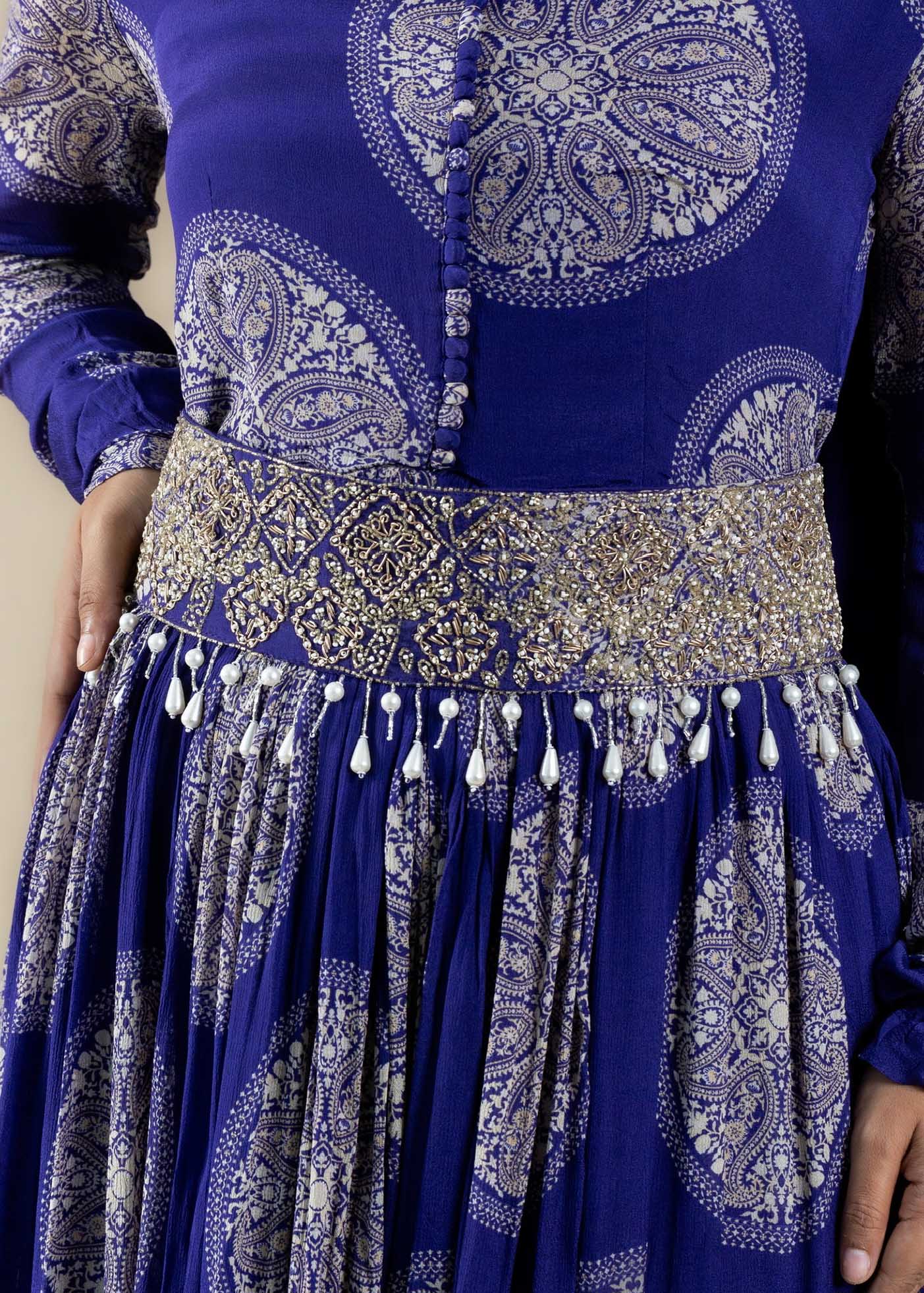 Violet Anarkali Gown with Belt in Crepe Chinon