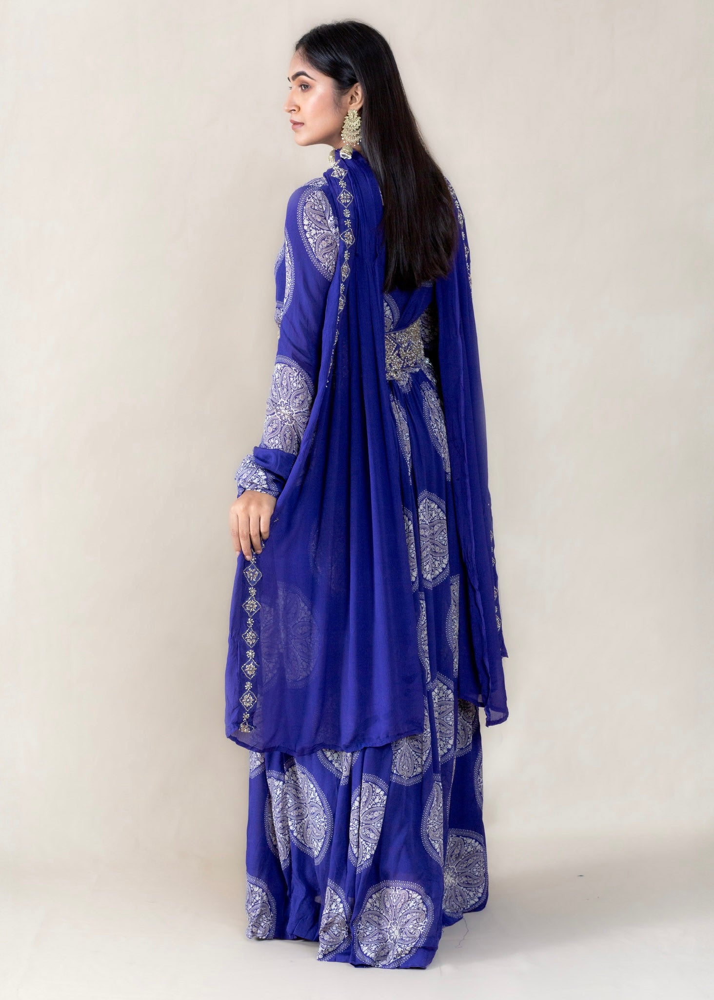 Violet Anarkali Gown with Belt in Crepe Chinon