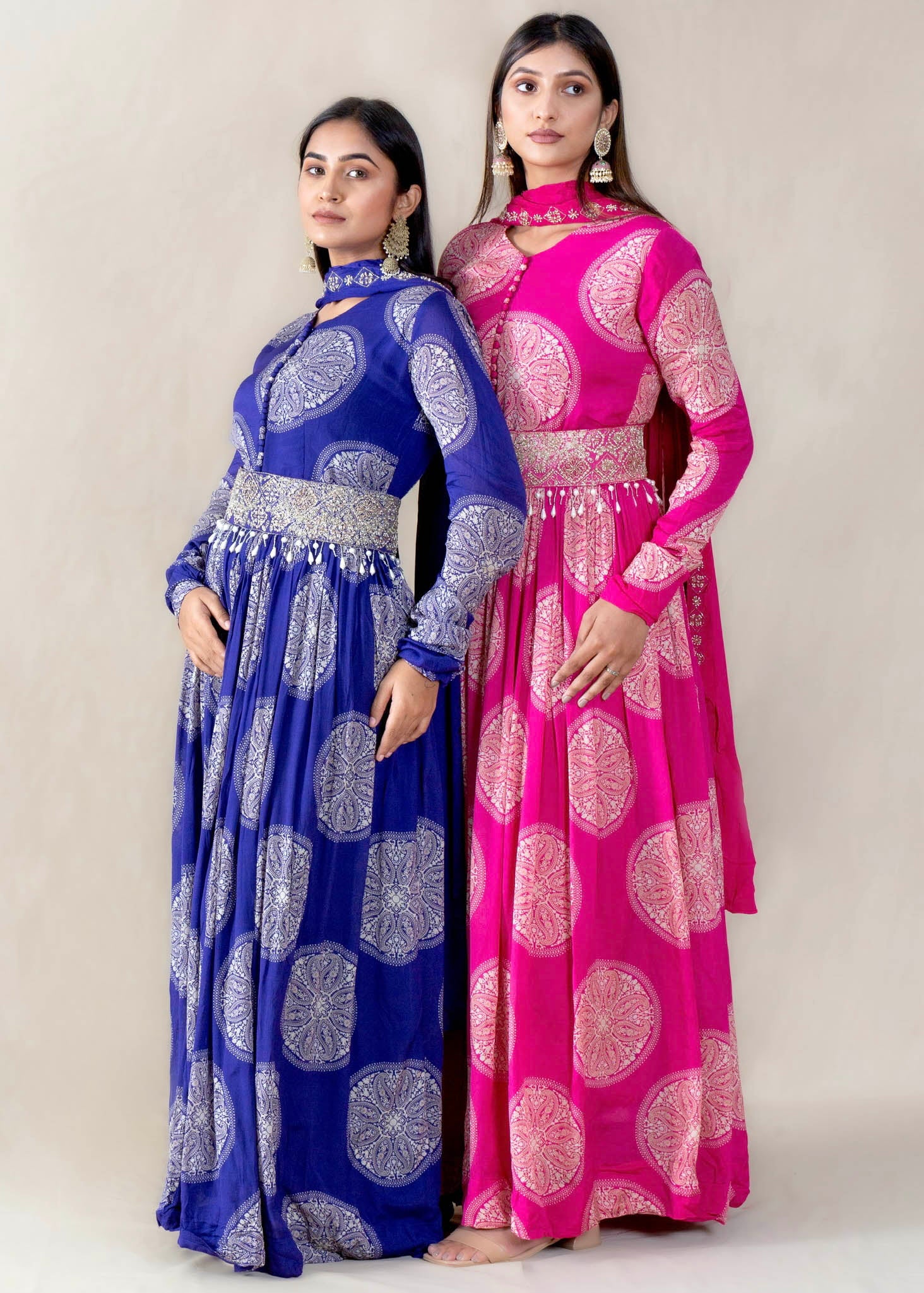 Violet Anarkali Gown with Belt in Crepe Chinon