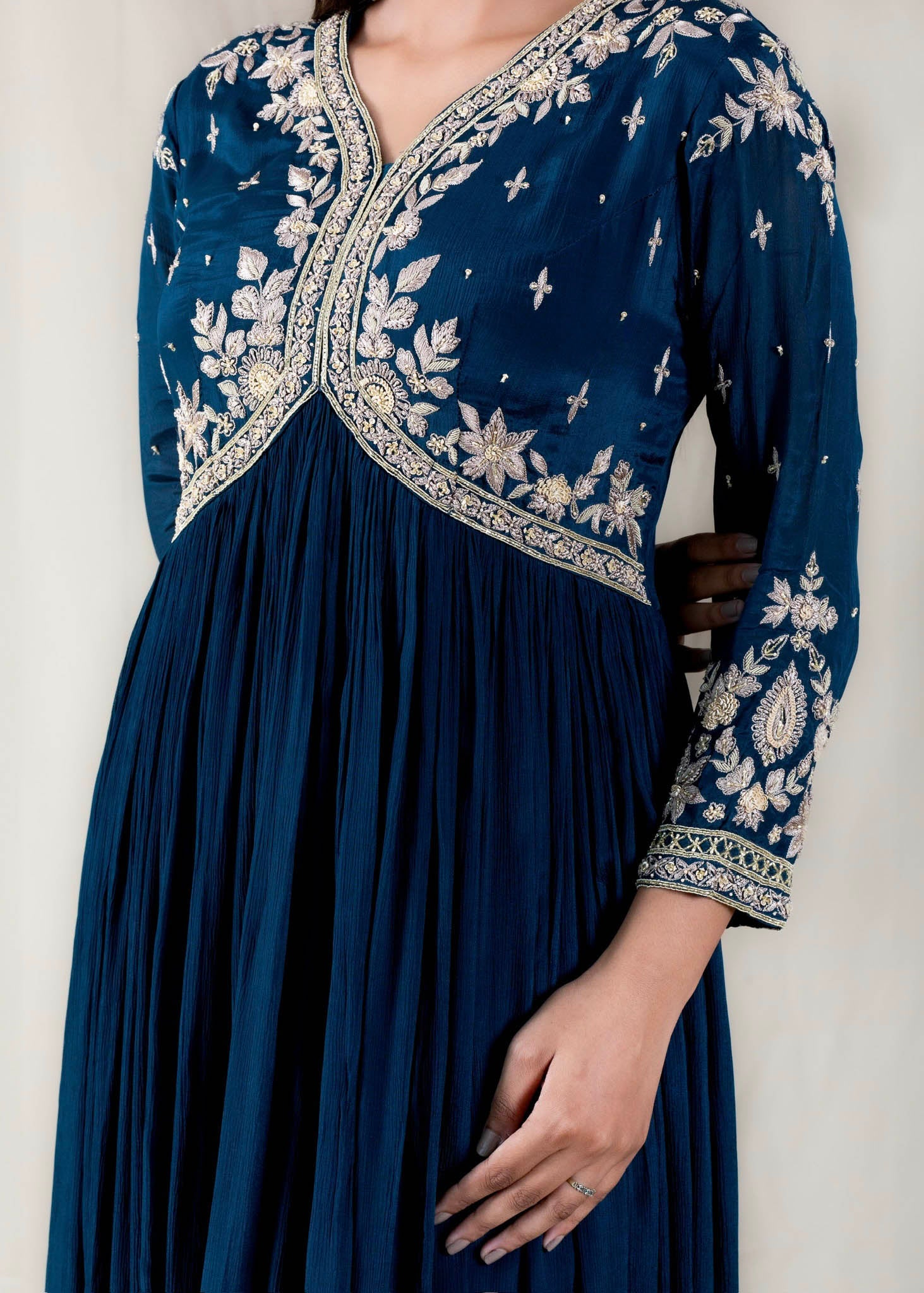 Navy Blue Anarkali Gown in Crepe Chinon