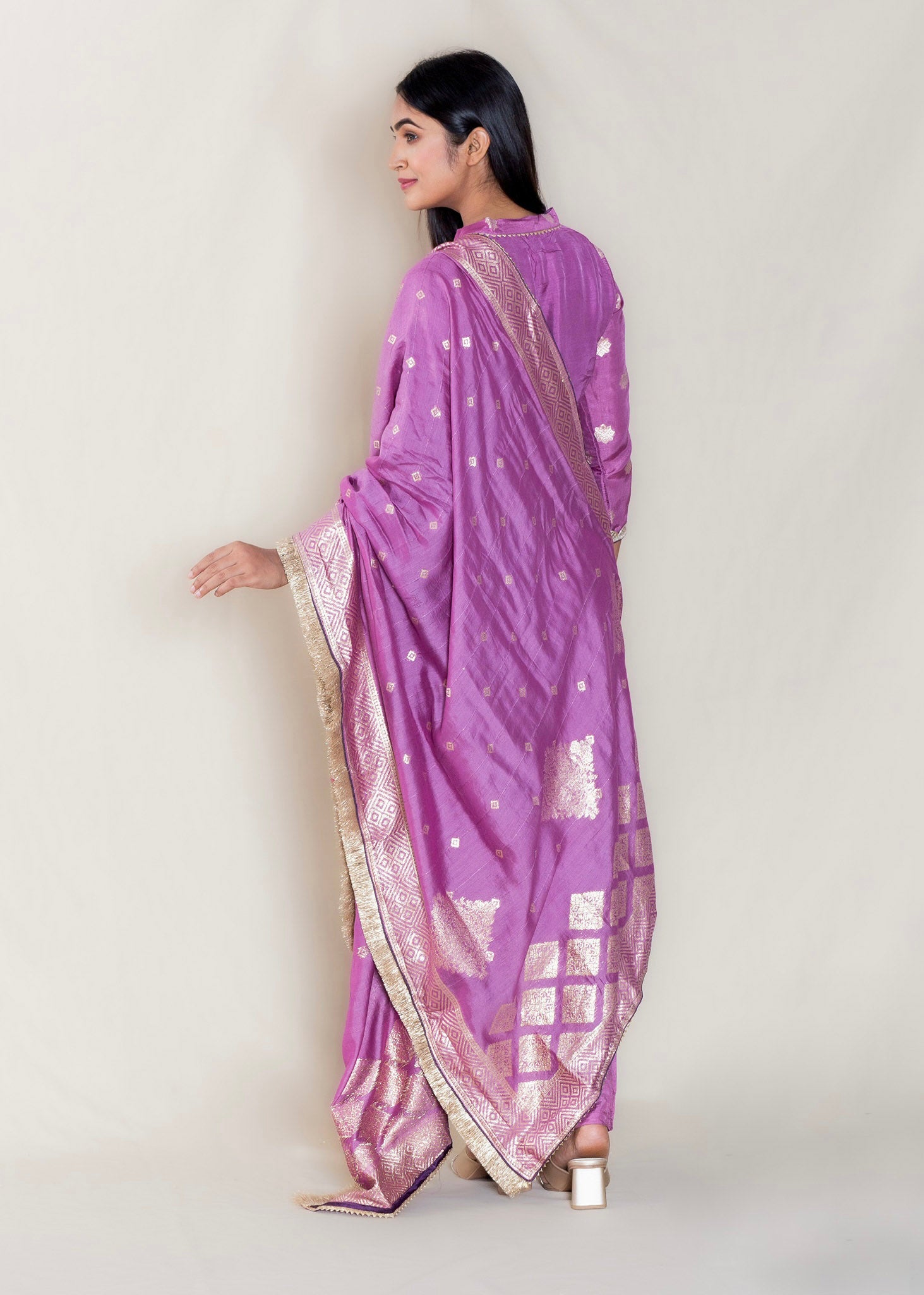 Purple Chanderi Cotton Kurta with Pant and Dupatta