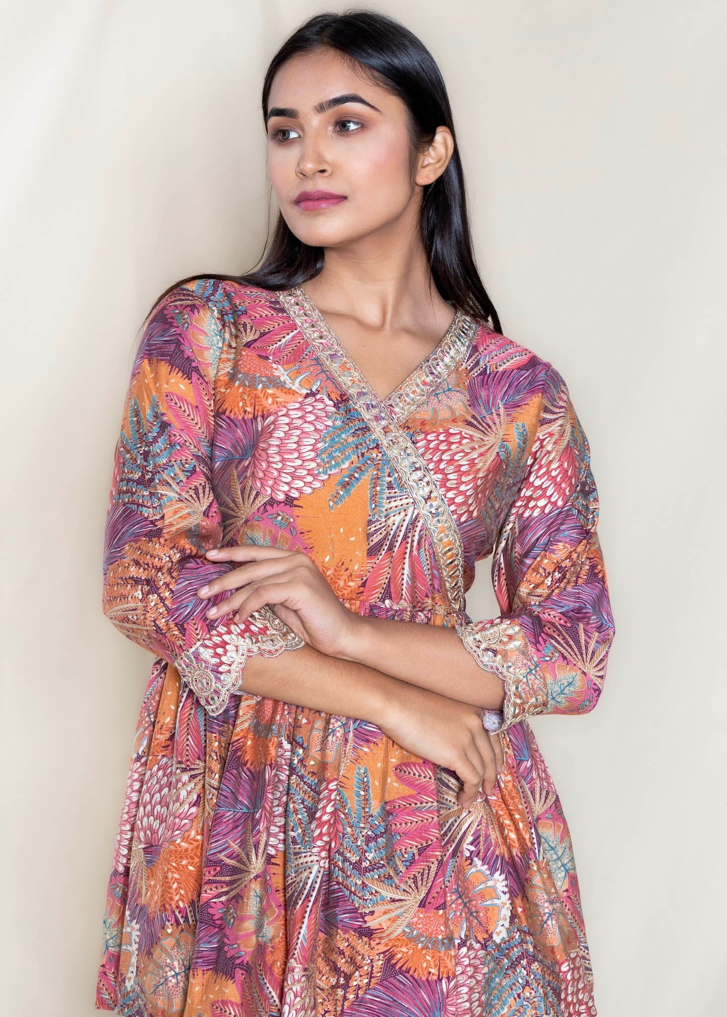 Multi-Coloured Sharara Style Co-ord in Muslin Cotton