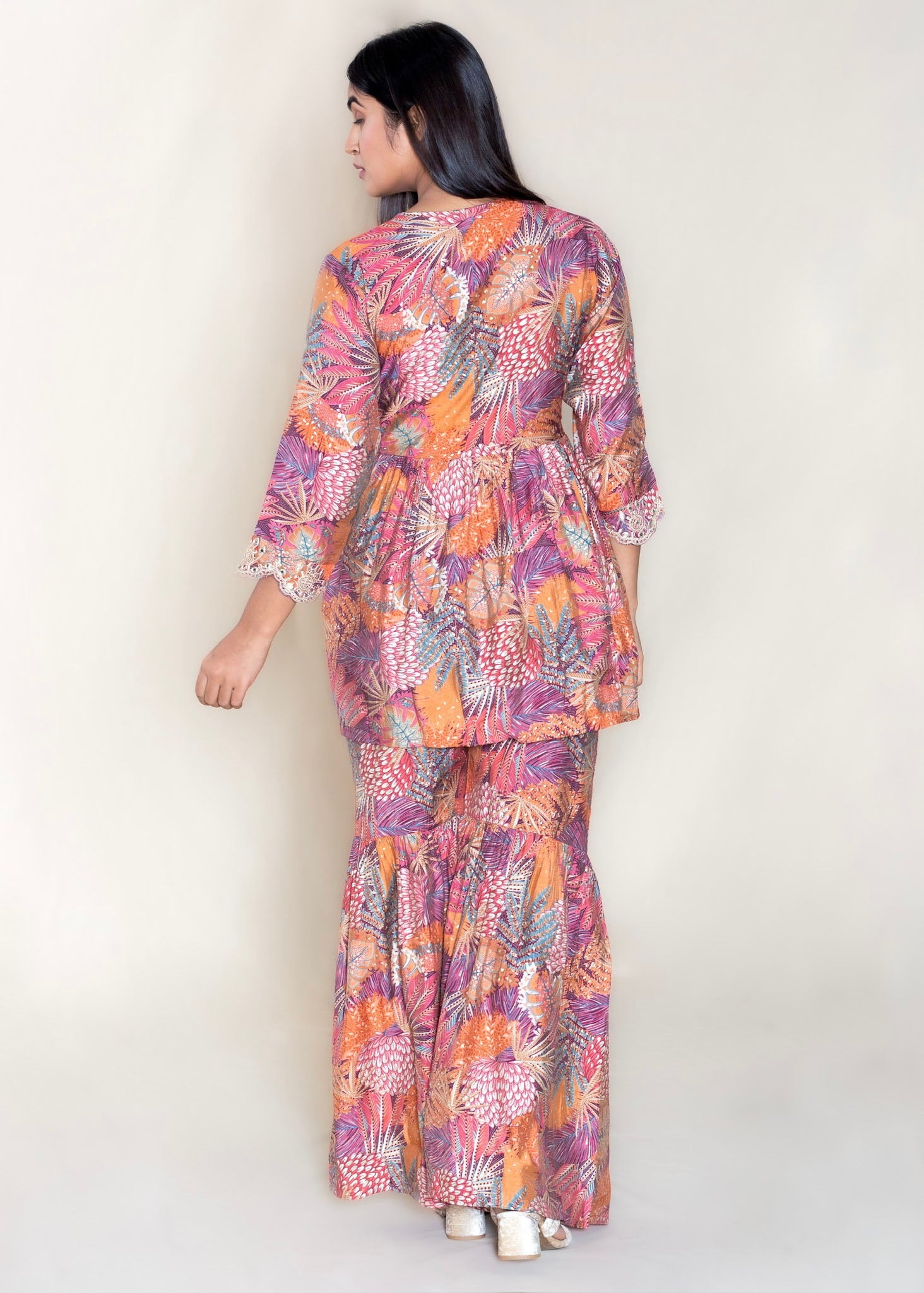 Multi-Coloured Sharara Style Co-ord in Muslin Cotton