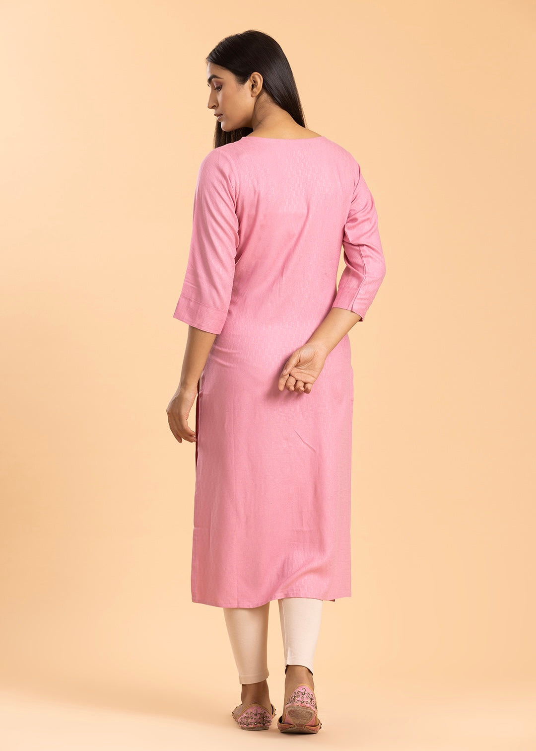 Pink Embroidered Rayon Cotton Kurti