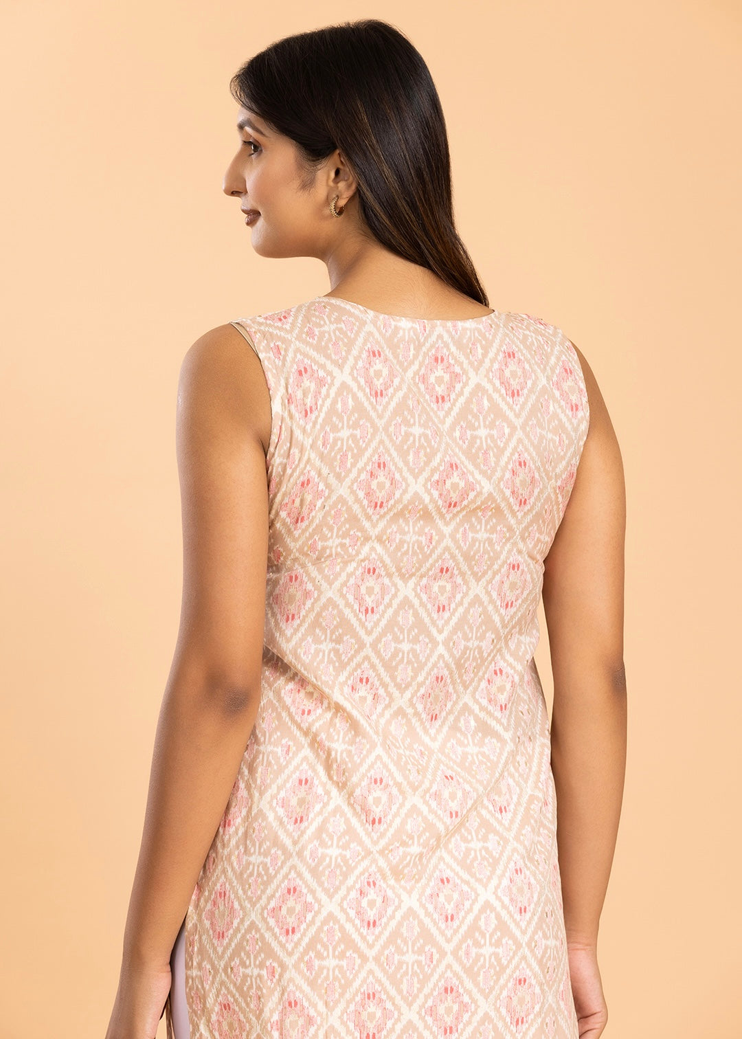 Peach Printed Rayon Cotton Kurti