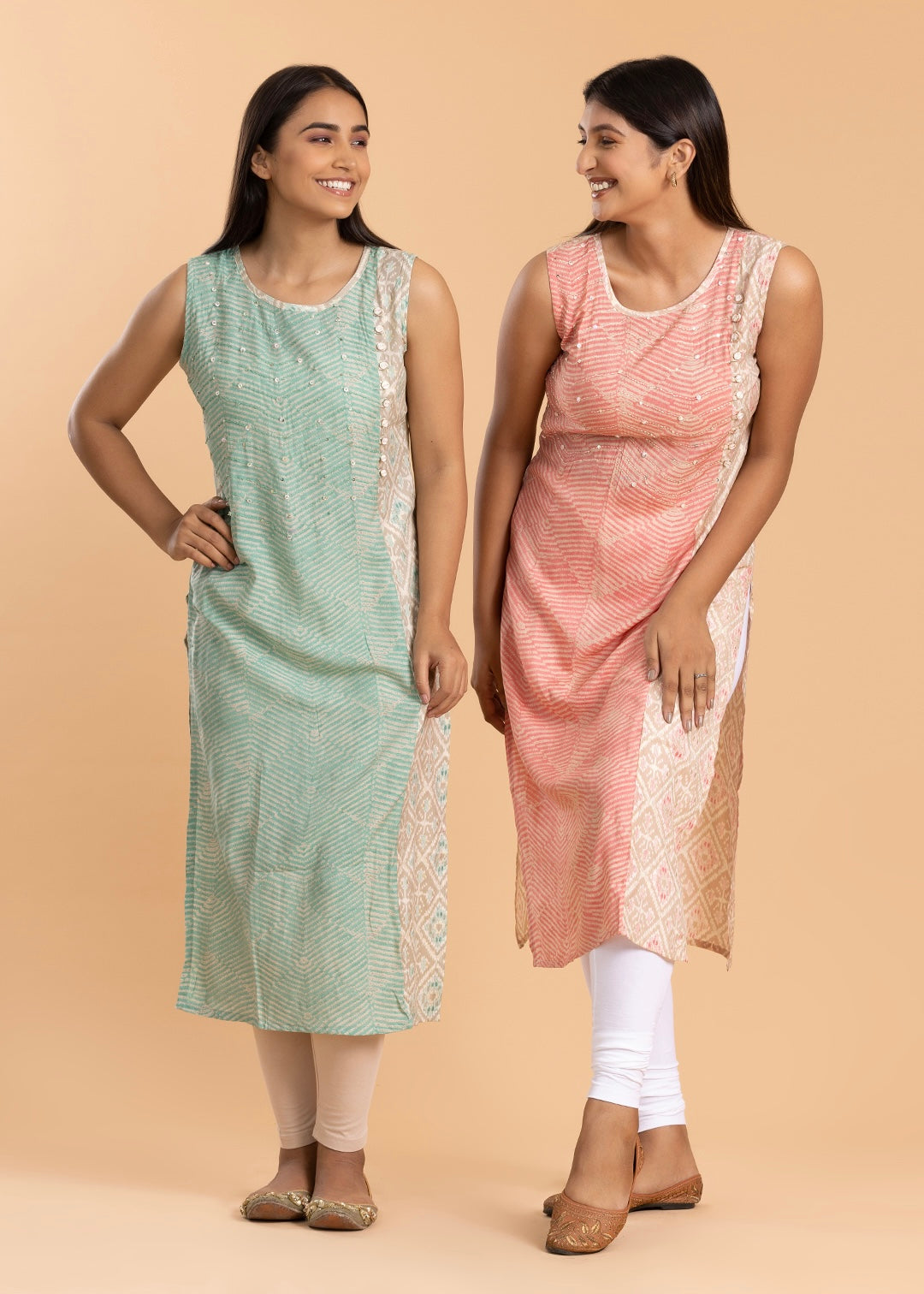 Peach Printed Rayon Cotton Kurti