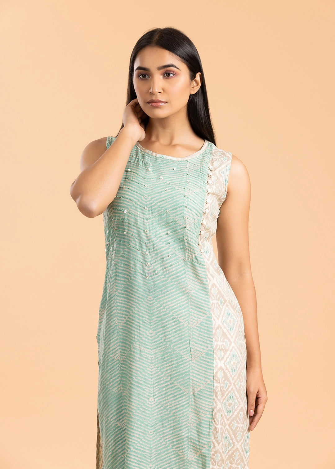 Sea Green Printed Rayon Cotton Kurti