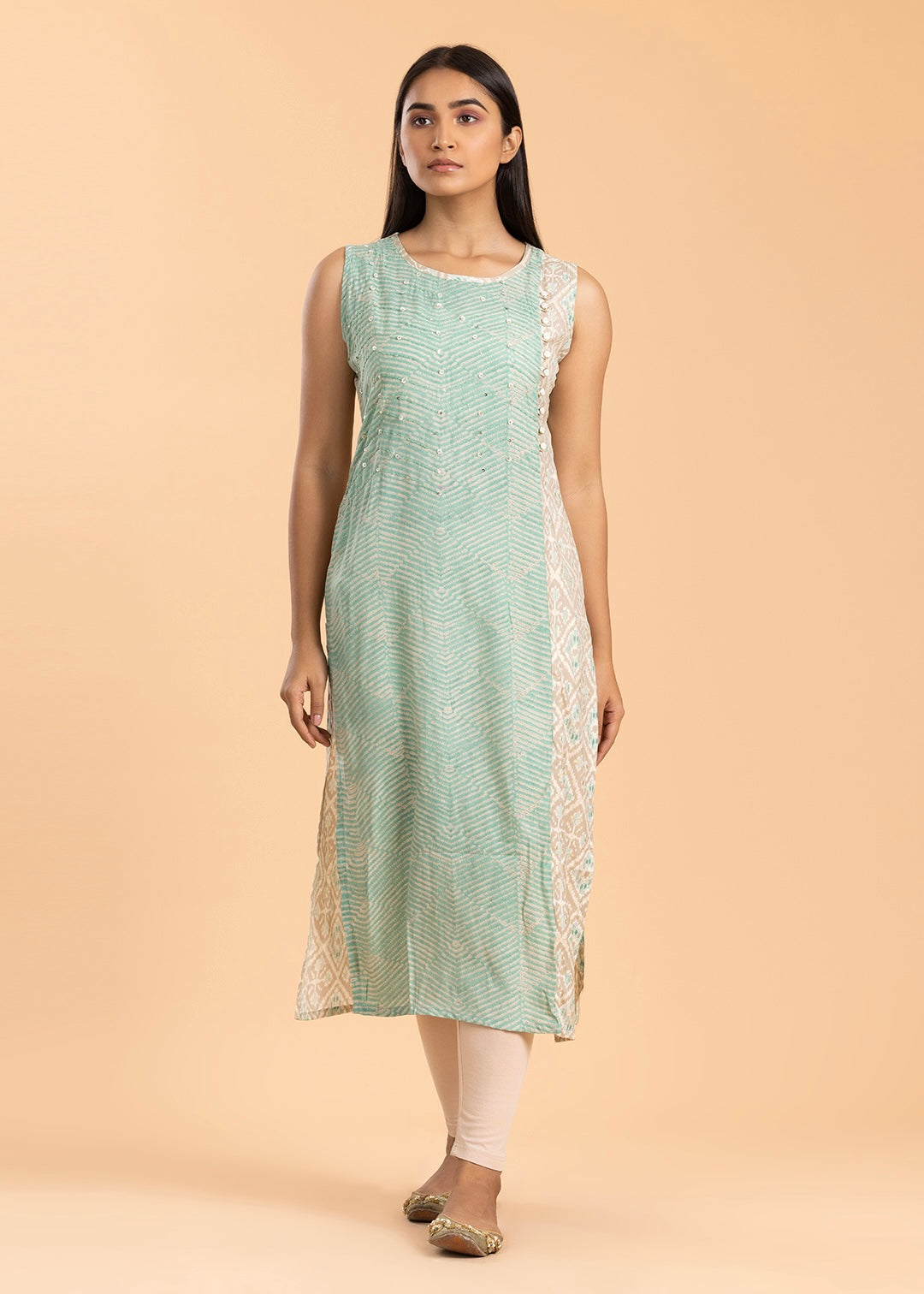 Sea Green Printed Rayon Cotton Kurti