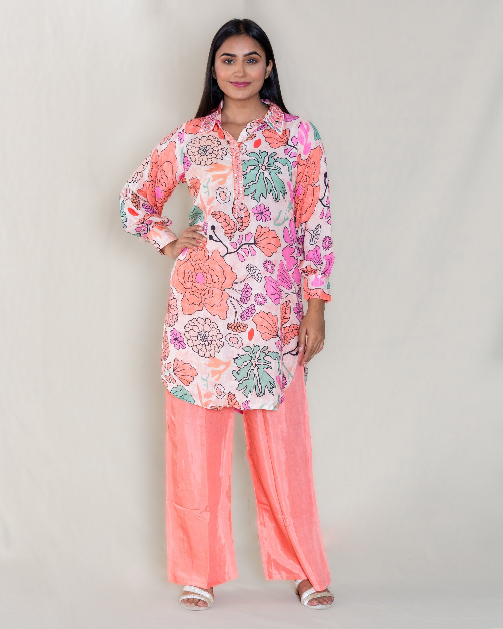 Peach Floral Print Co-ord Set