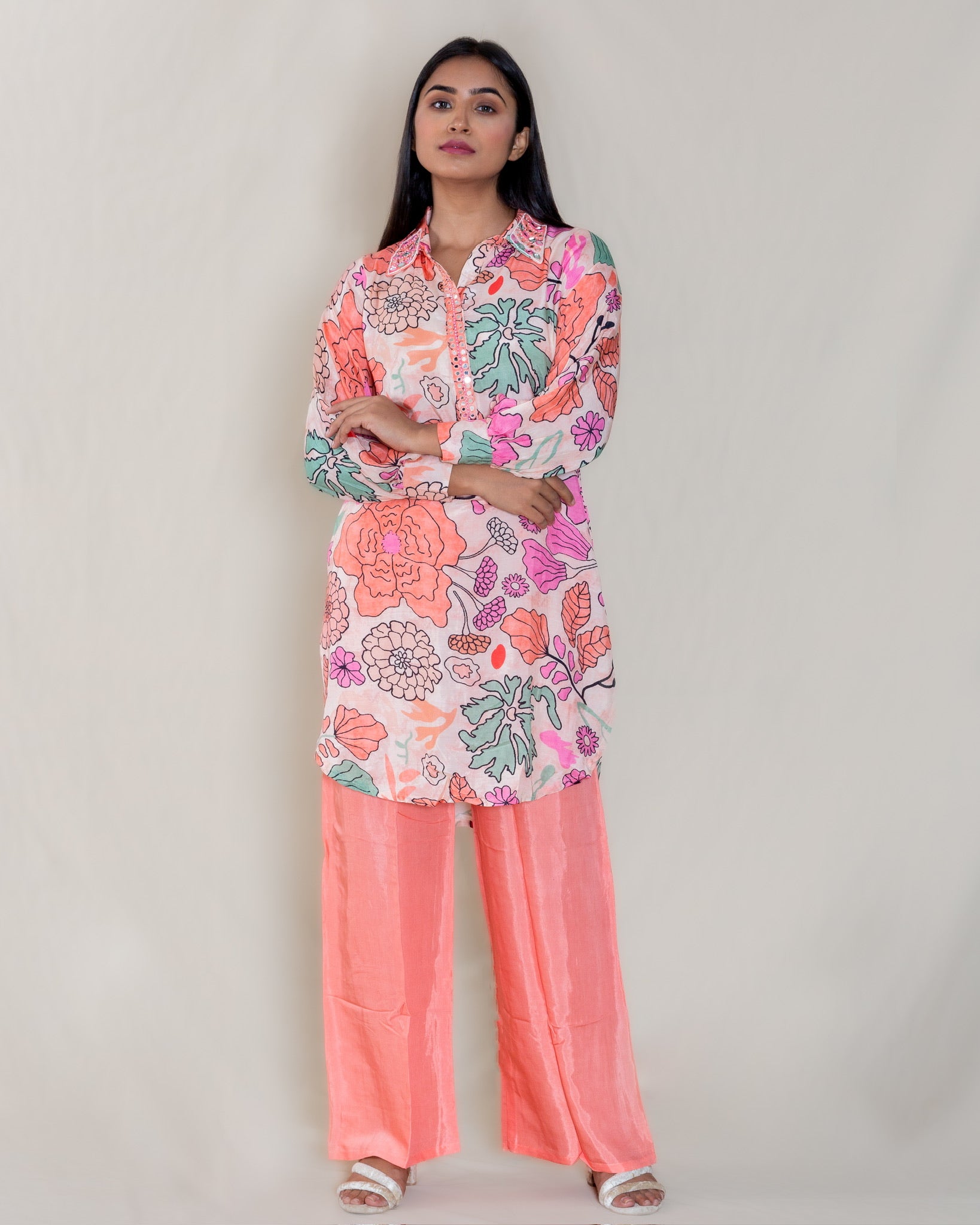 Peach Floral Print Co-ord Set