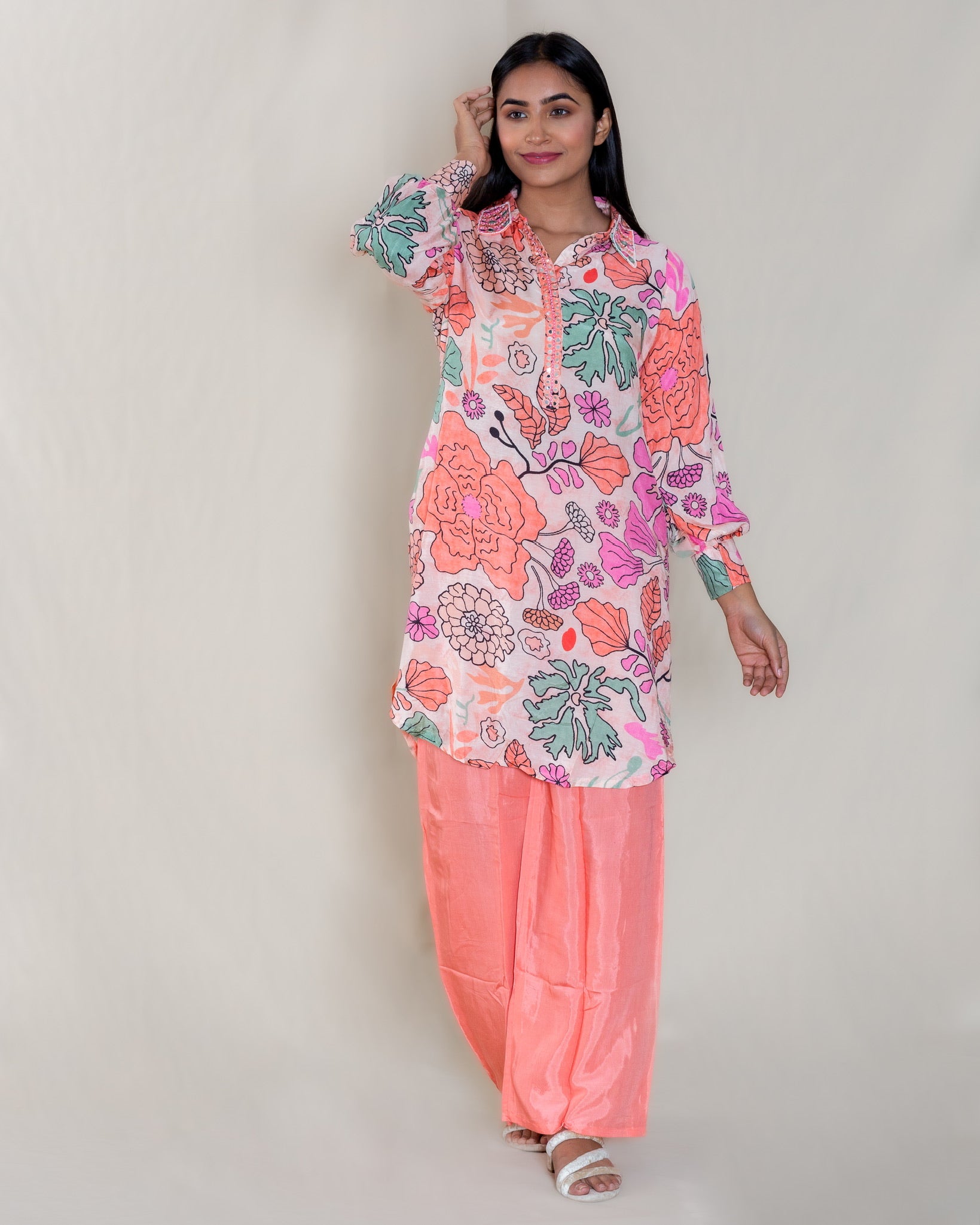 Peach Floral Print Co-ord Set