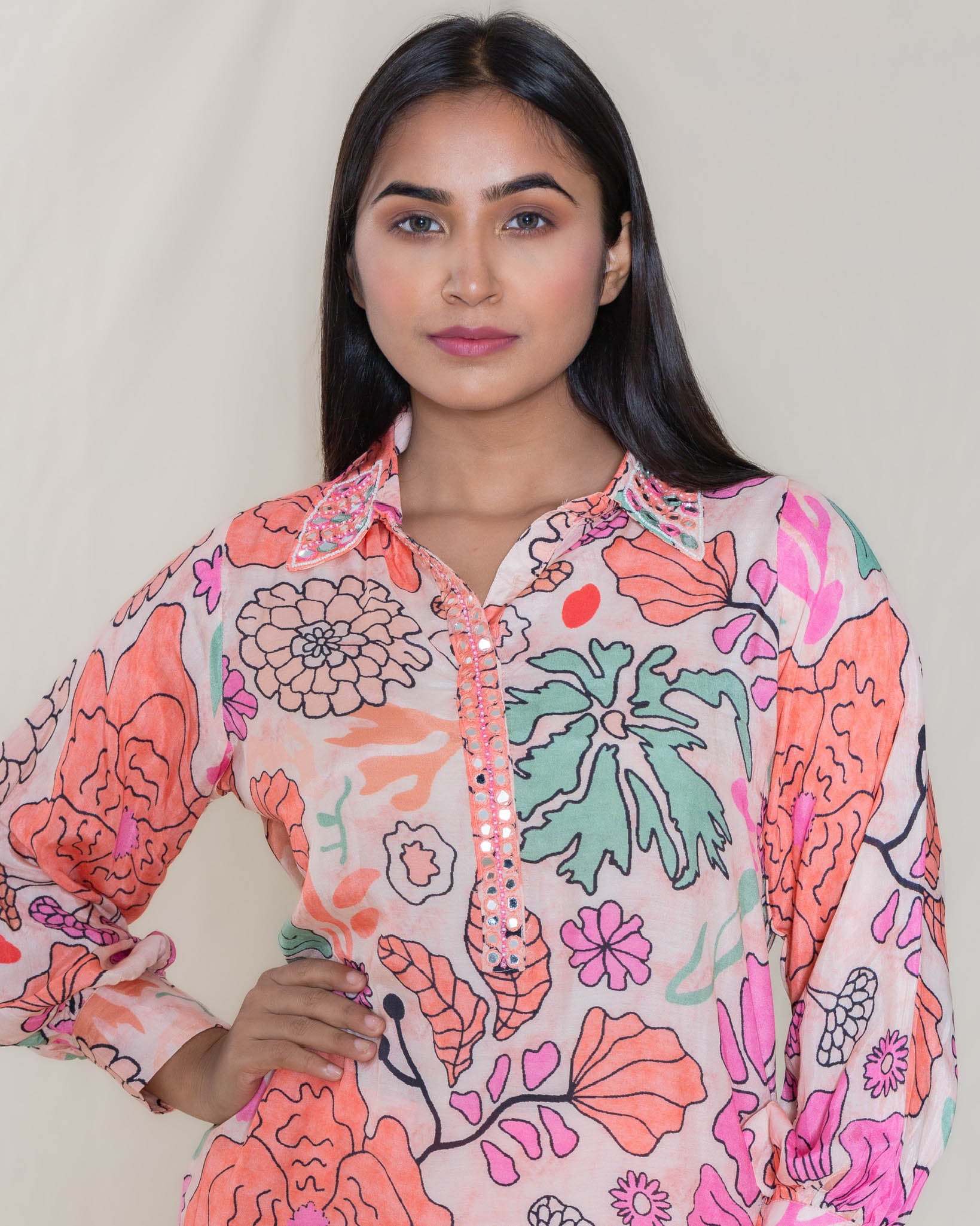 Peach Floral Print Co-ord Set