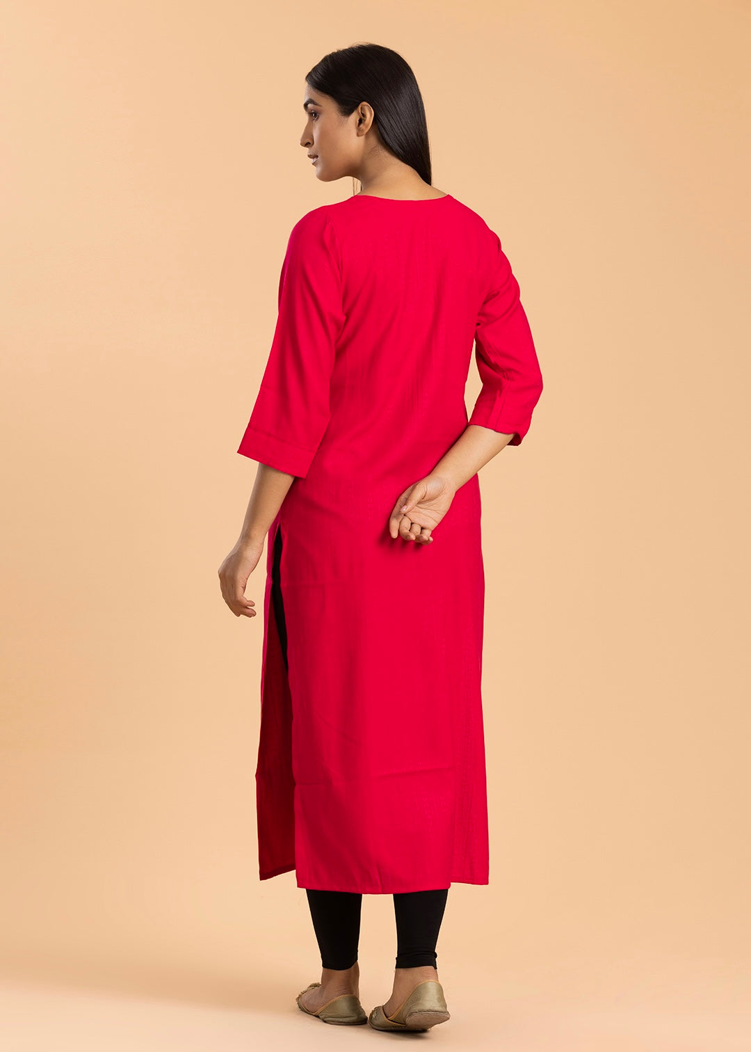 Fuchsia Pink Solid Rayon Cotton Kurti