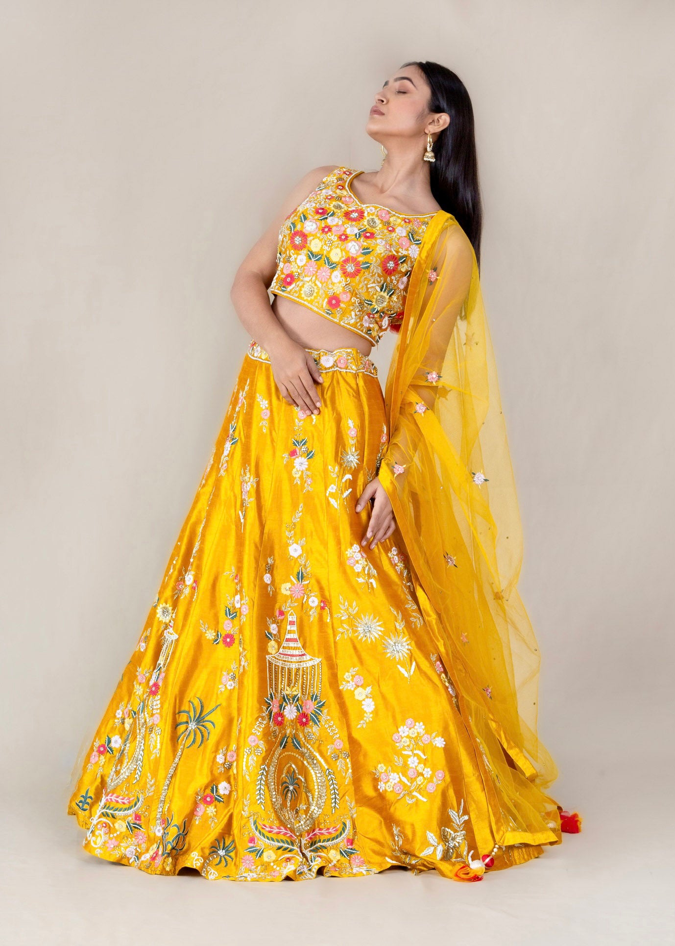 Mustard Yellow Chanderi Silk Readymade Lehenga