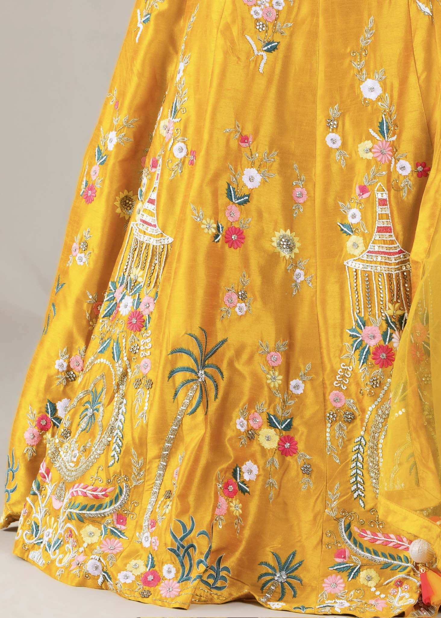 Mustard Yellow Chanderi Silk Readymade Lehenga