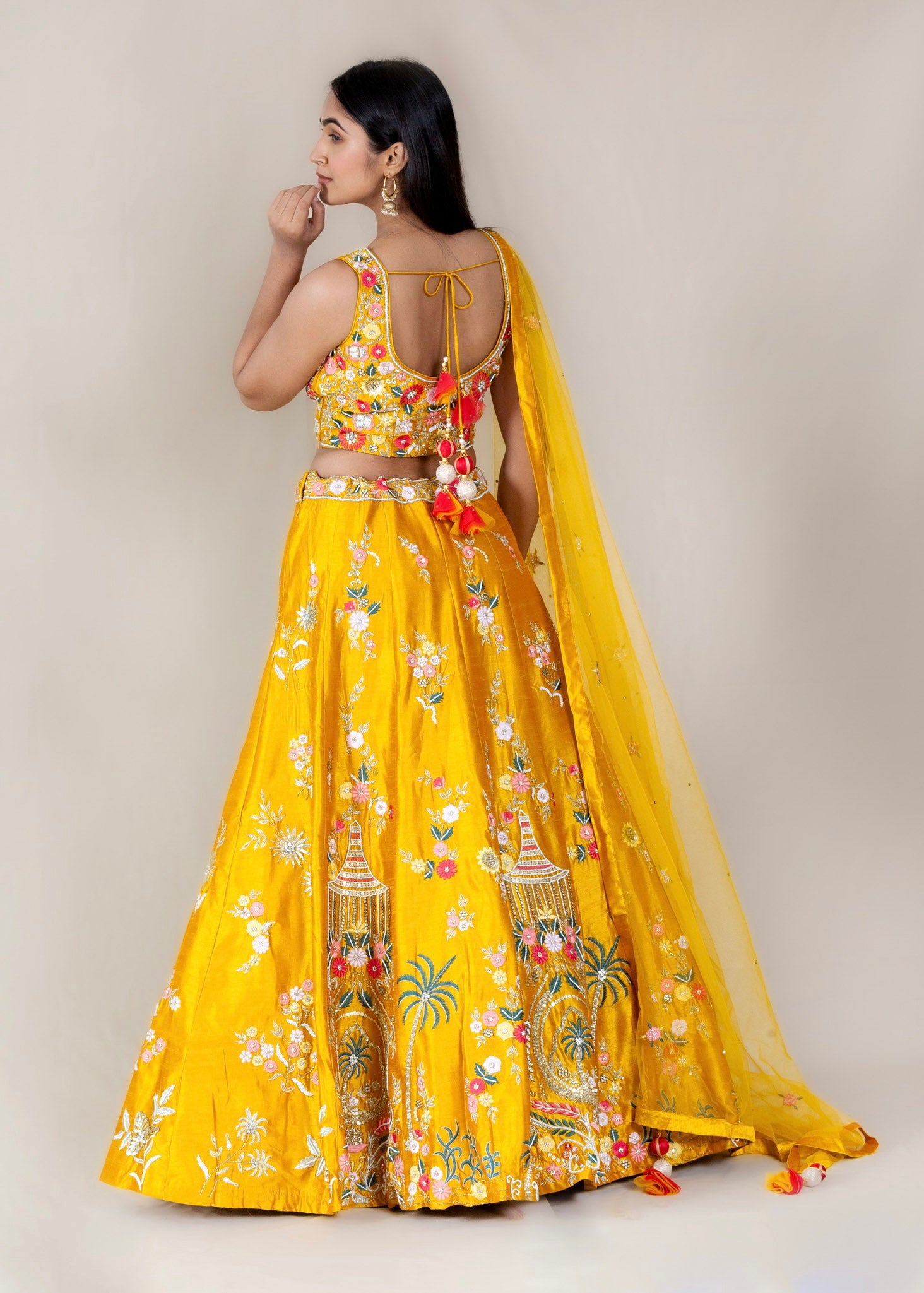 Mustard Yellow Chanderi Silk Readymade Lehenga