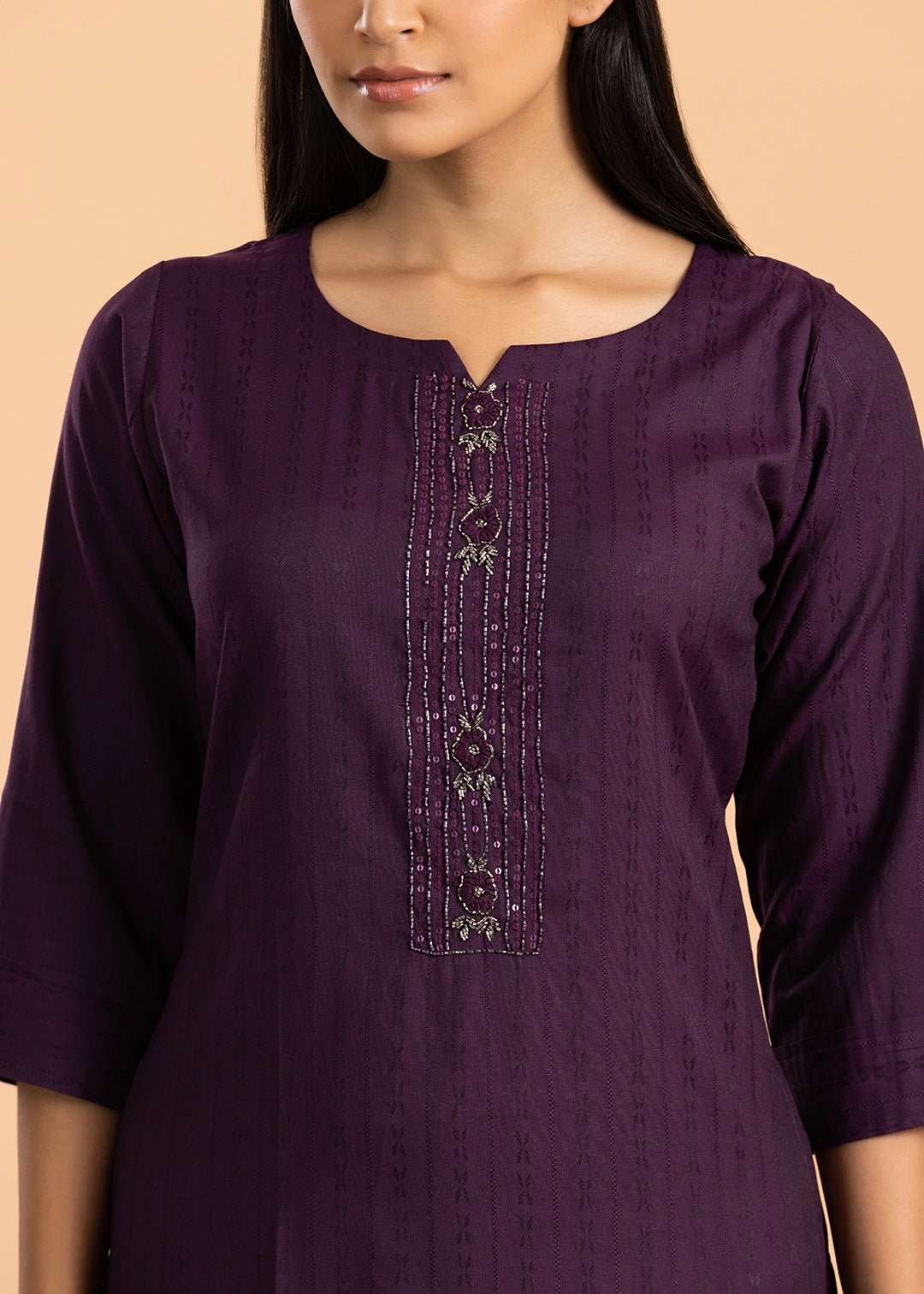 Purple Solid Rayon Cotton Kurti