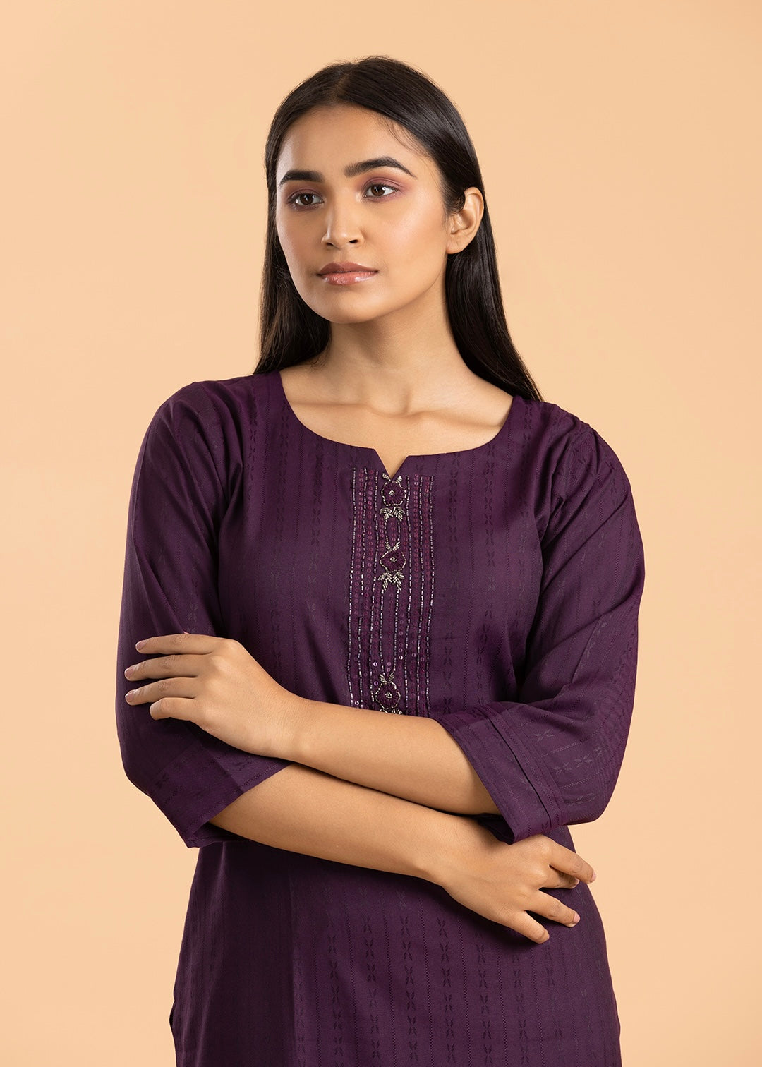 Purple Solid Rayon Cotton Kurti