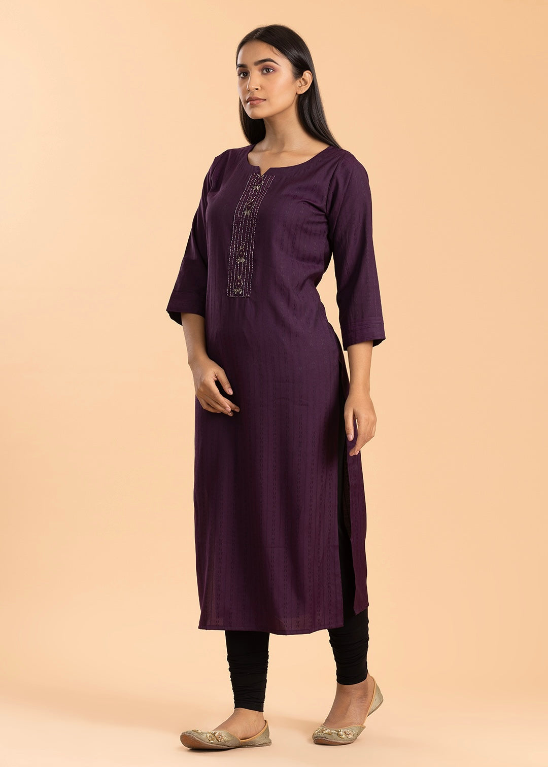 Purple Solid Rayon Cotton Kurti