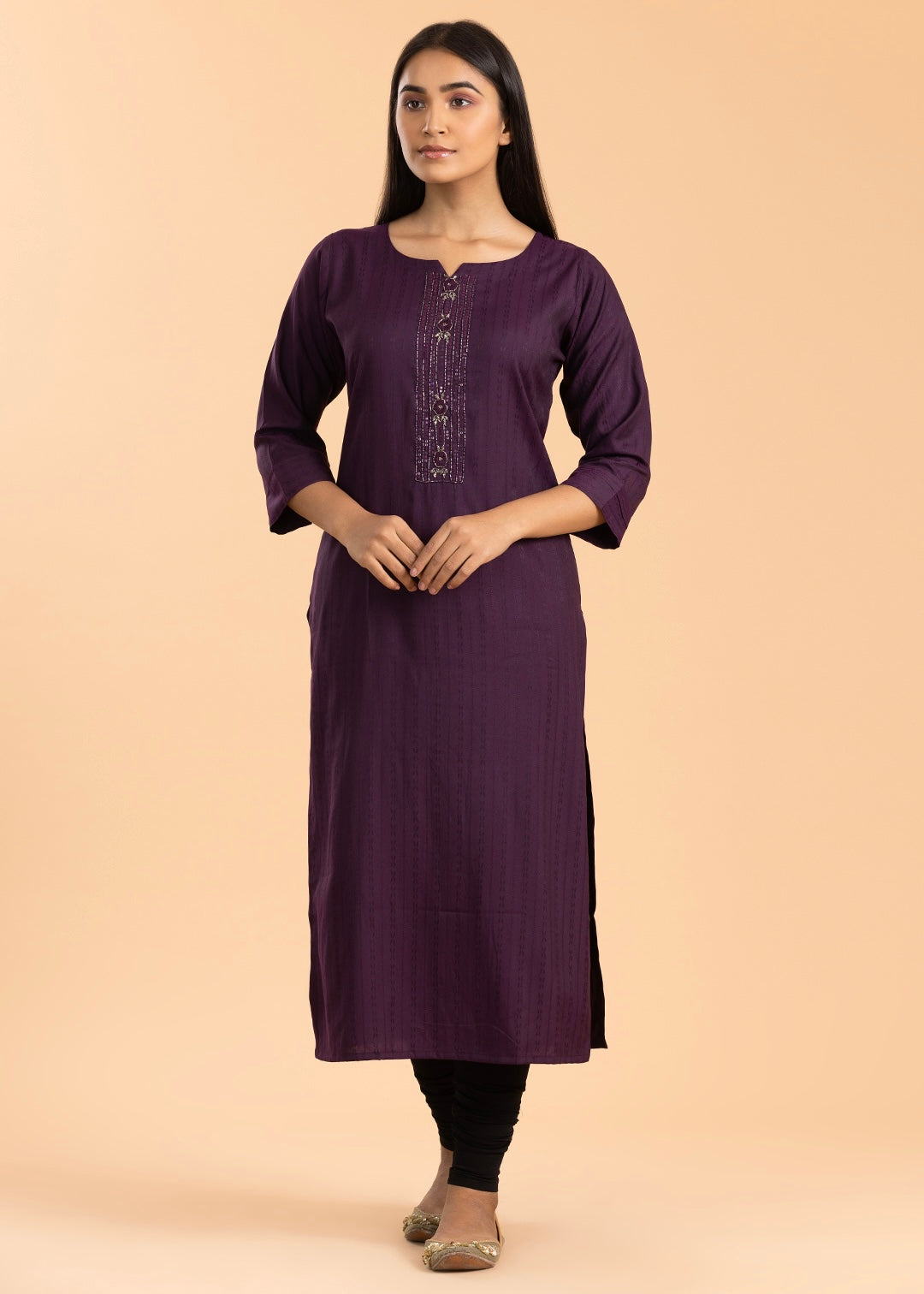 Purple Solid Rayon Cotton Kurti