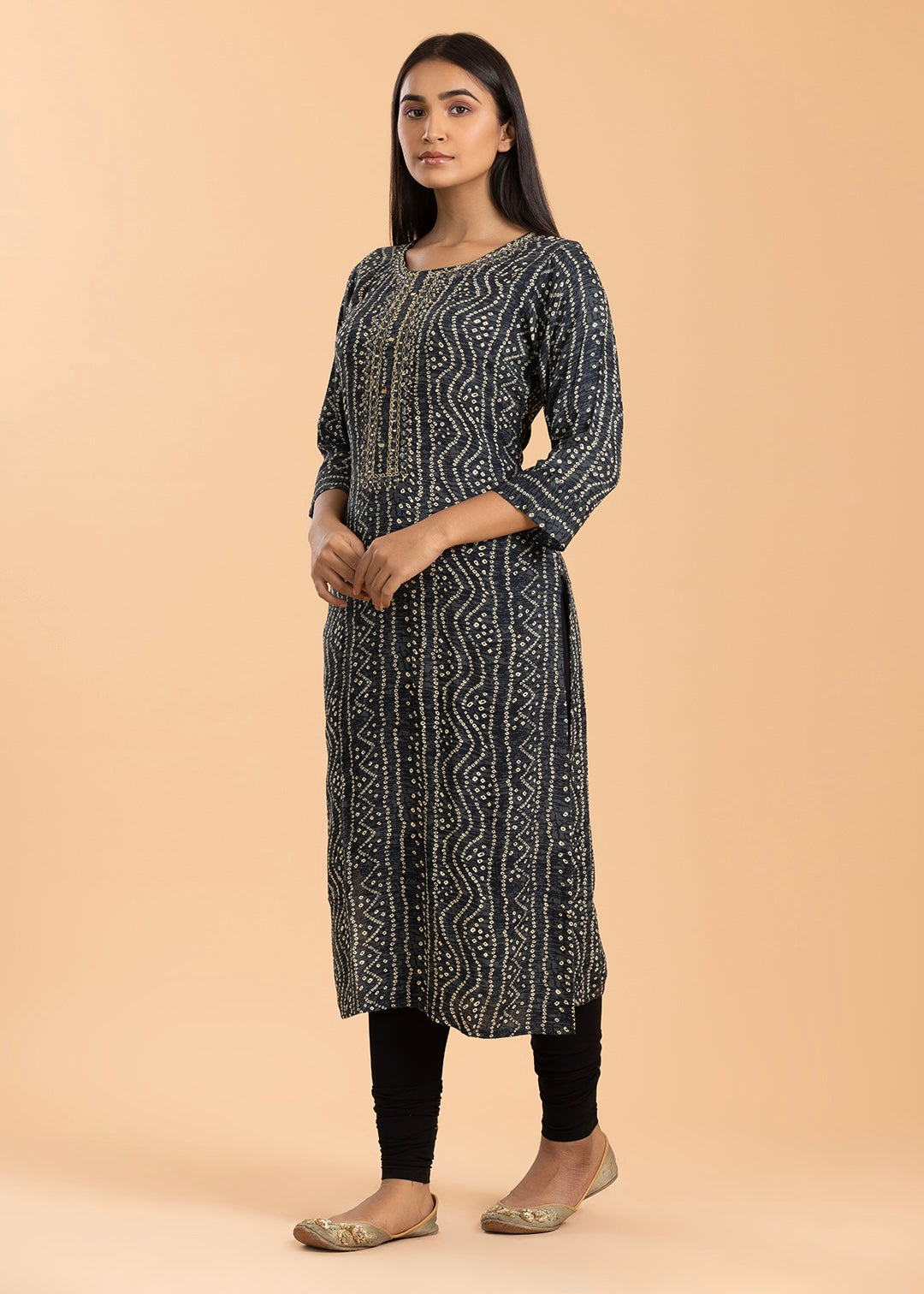 Dark Grey Printed Rayon Cotton Kurti