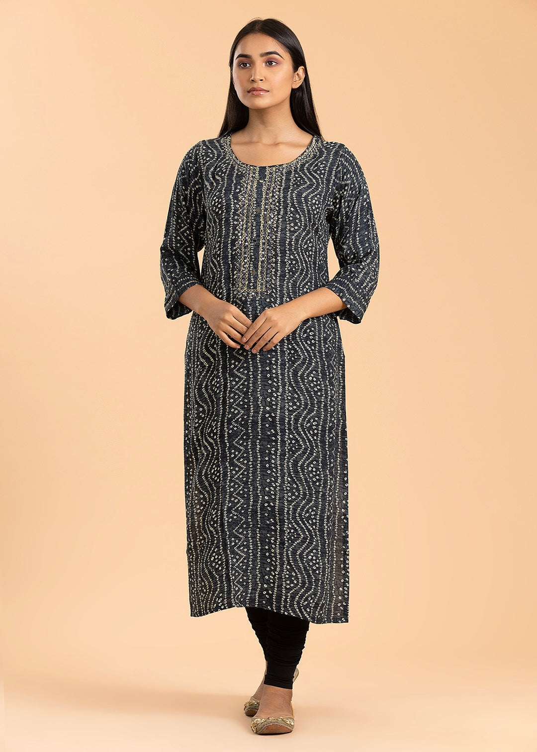 Dark Grey Printed Rayon Cotton Kurti