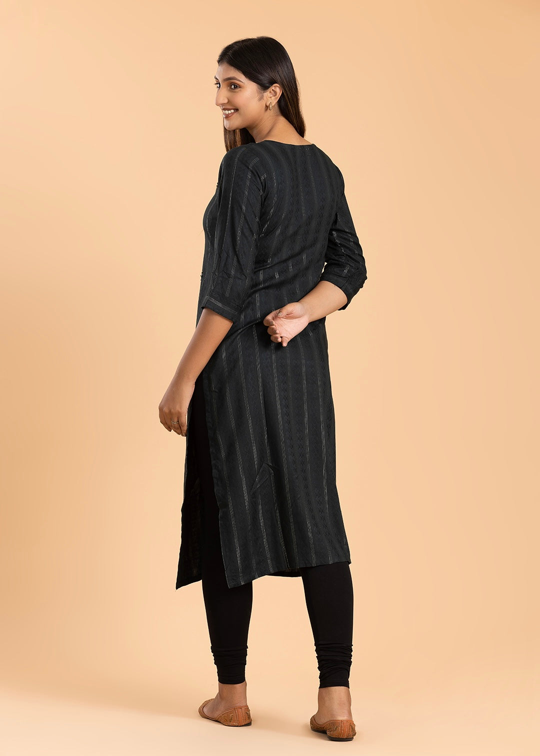 Black Yoke Design Rayon Cotton Kurti