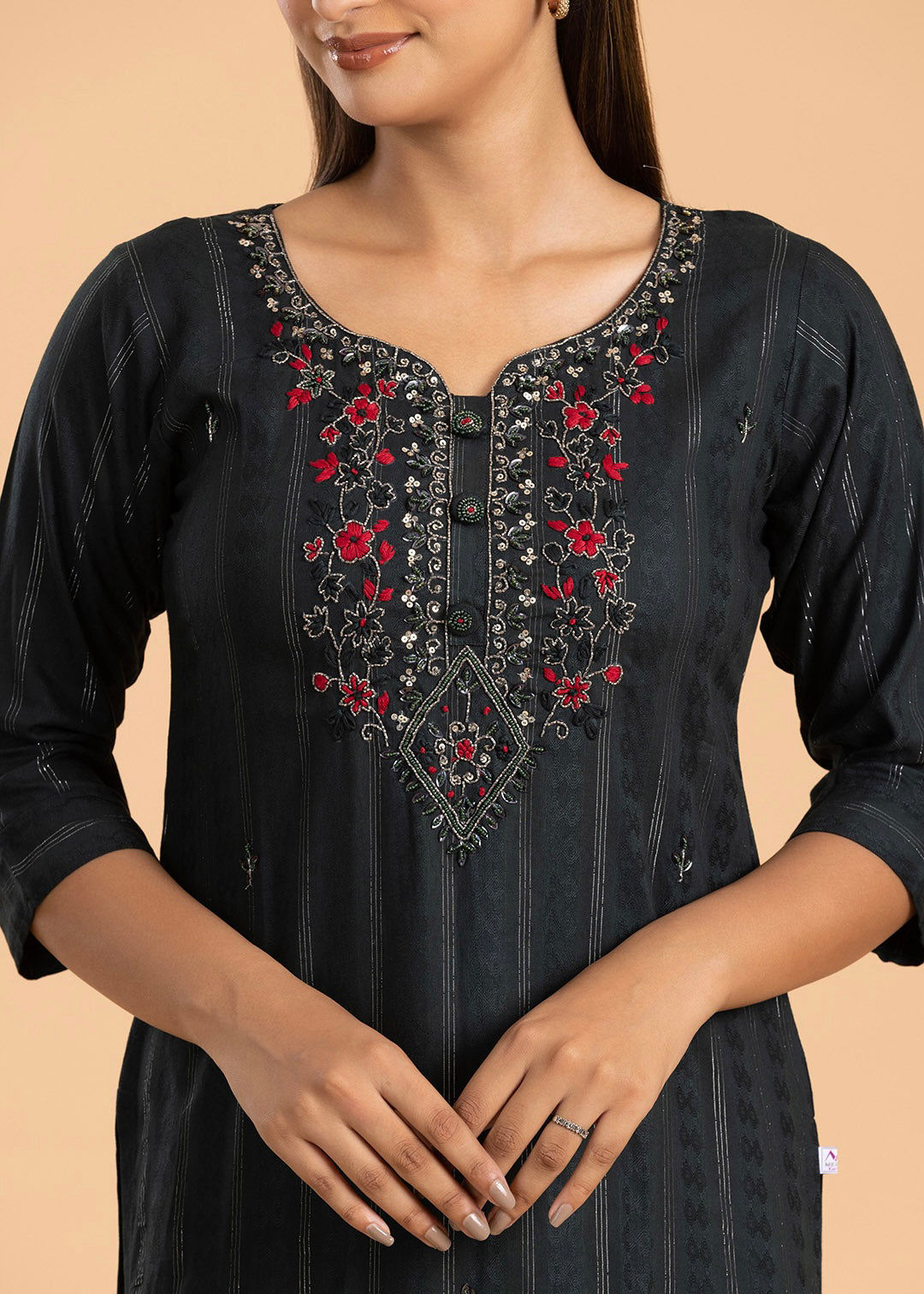 Black Yoke Design Rayon Cotton Kurti