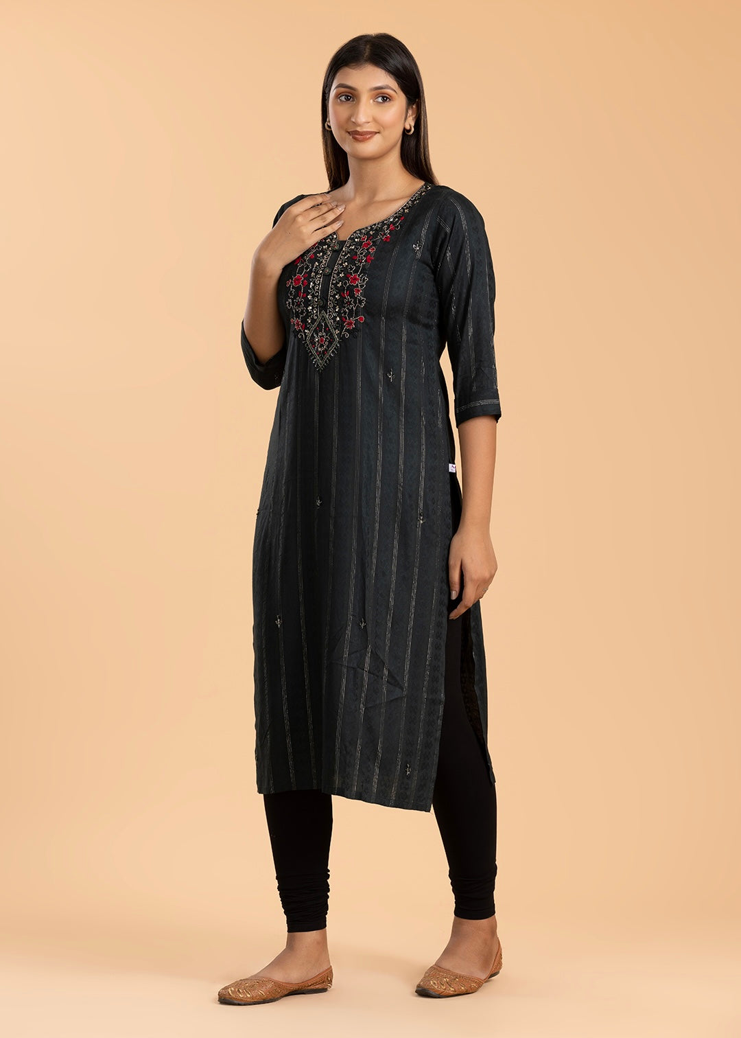 Black Yoke Design Rayon Cotton Kurti