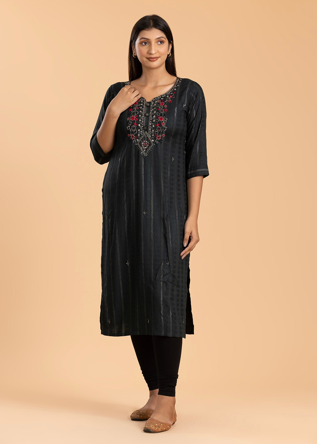 Black Yoke Design Rayon Cotton Kurti