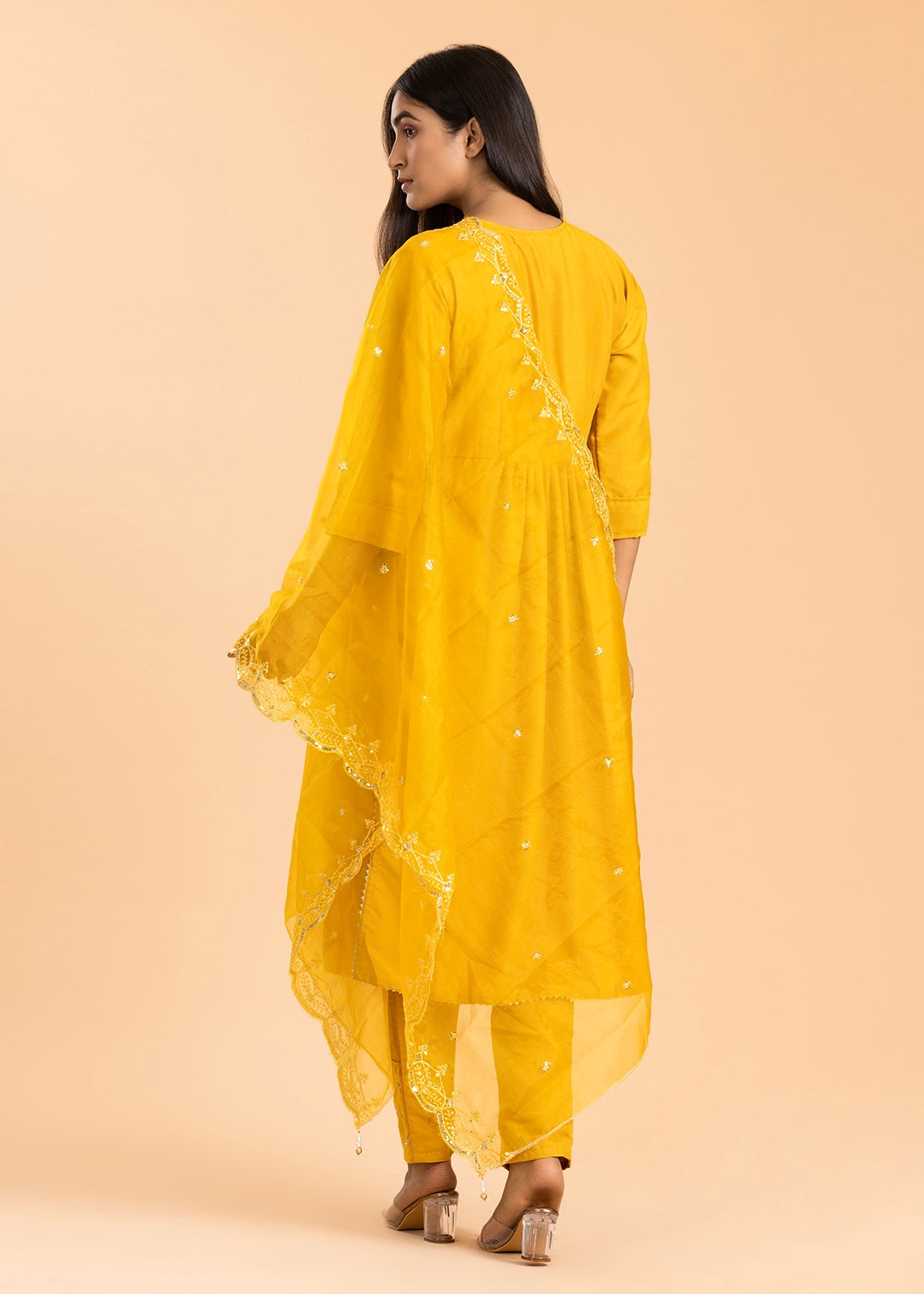 Yellow Chanderi Cotton Suit with Pant and Dupatta