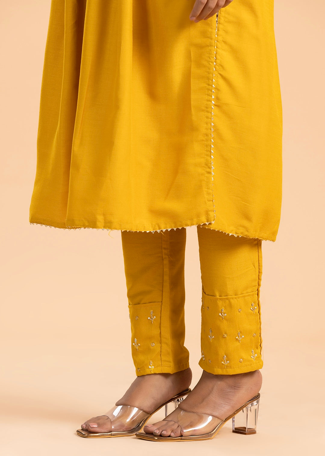 Yellow Chanderi Cotton Suit with Pant and Dupatta