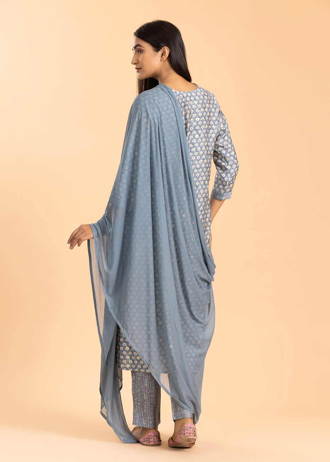 Light Blue Printed Suit with Pant and Dupatta