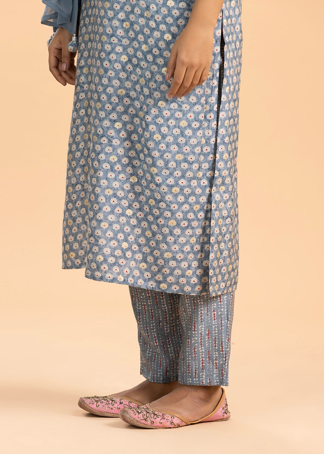 Light Blue Printed Suit with Pant and Dupatta