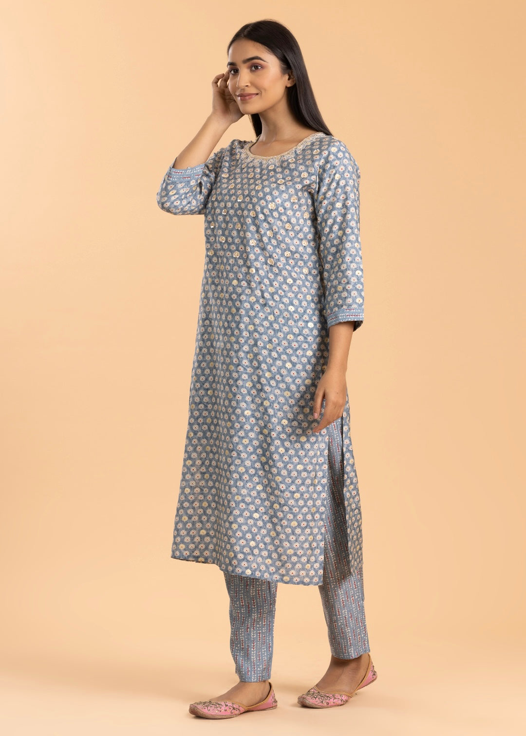 Light Blue Printed Suit with Pant and Dupatta