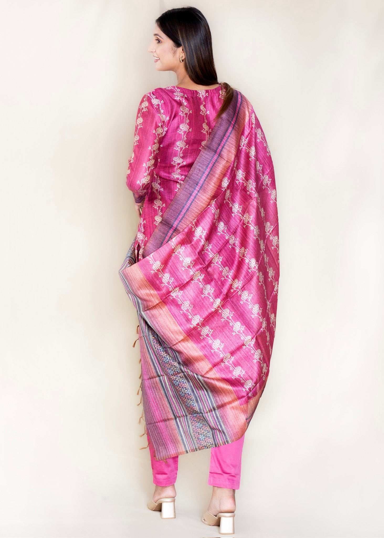 Mauve Pink Chanderi Silk Suit with Pant and Dupatta