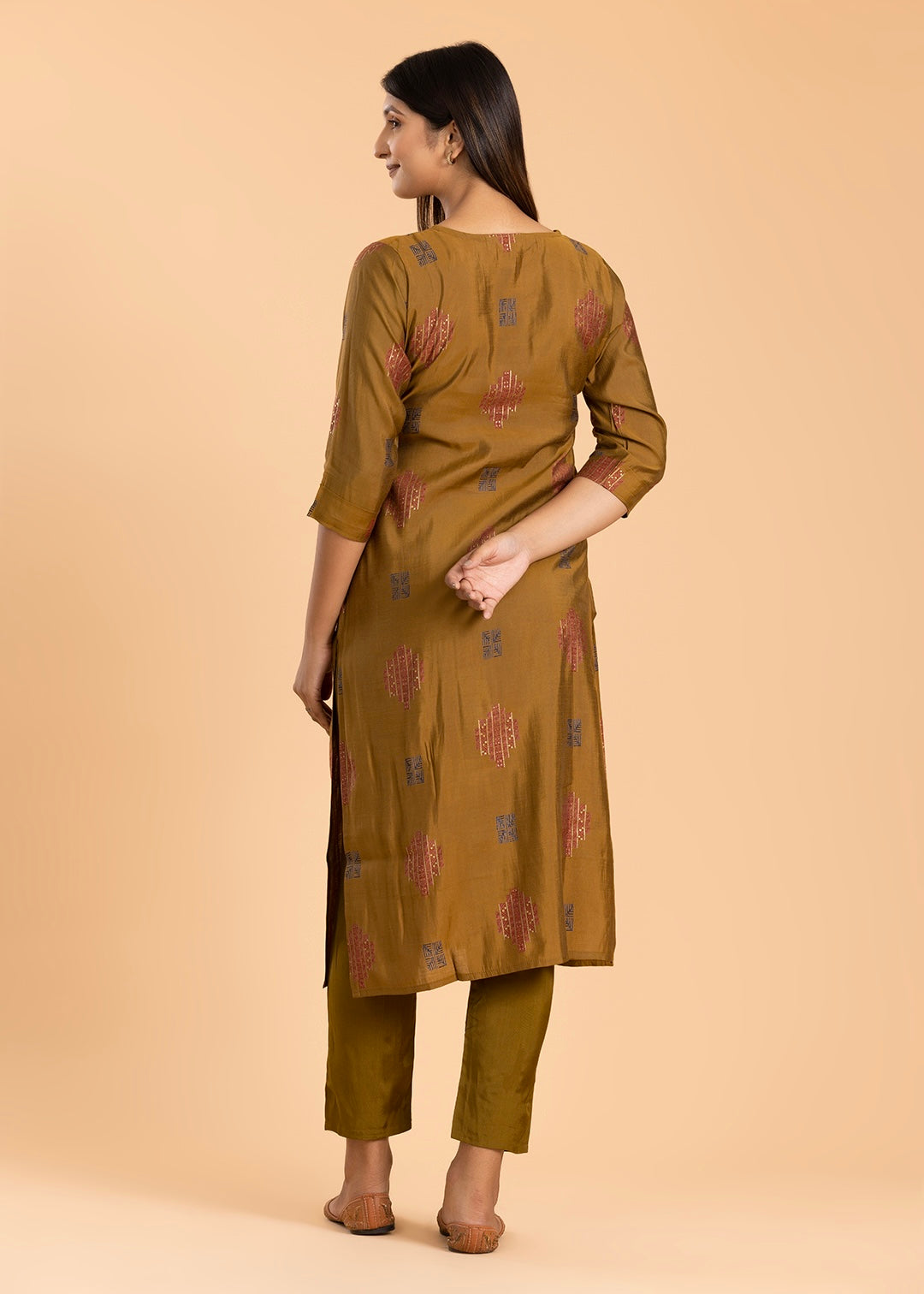 Dark Mustard Muslin Cotton Suit with Pant and Printed Dupatta