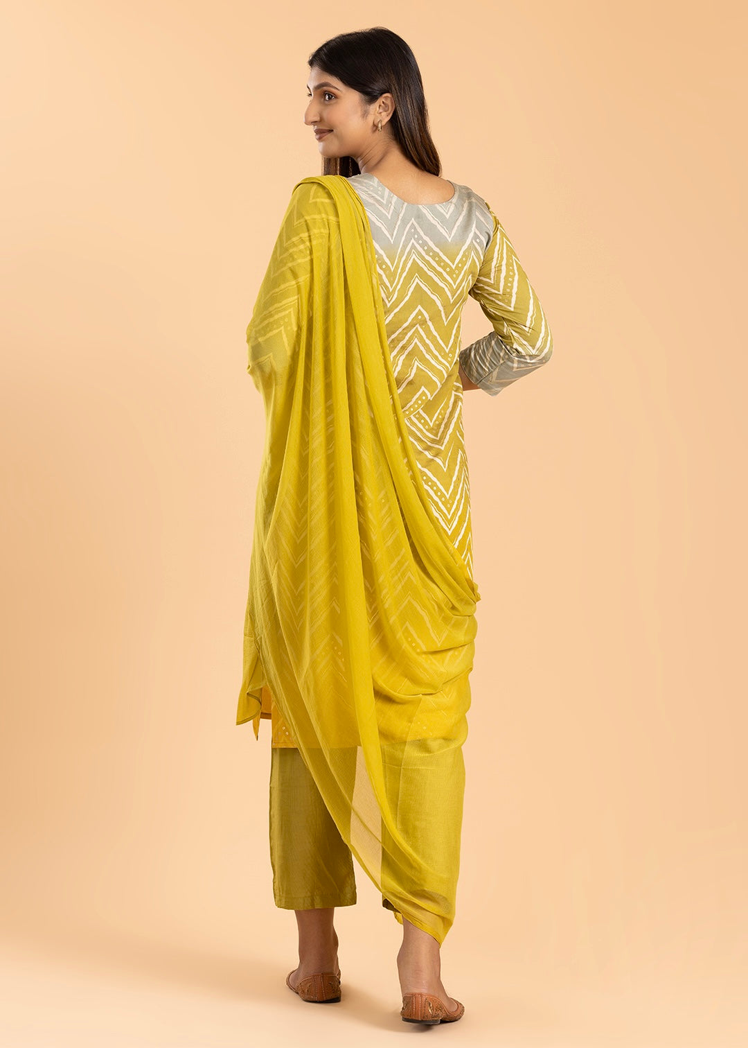 Pale Yellow Printed Suit with Pant and Dupatta