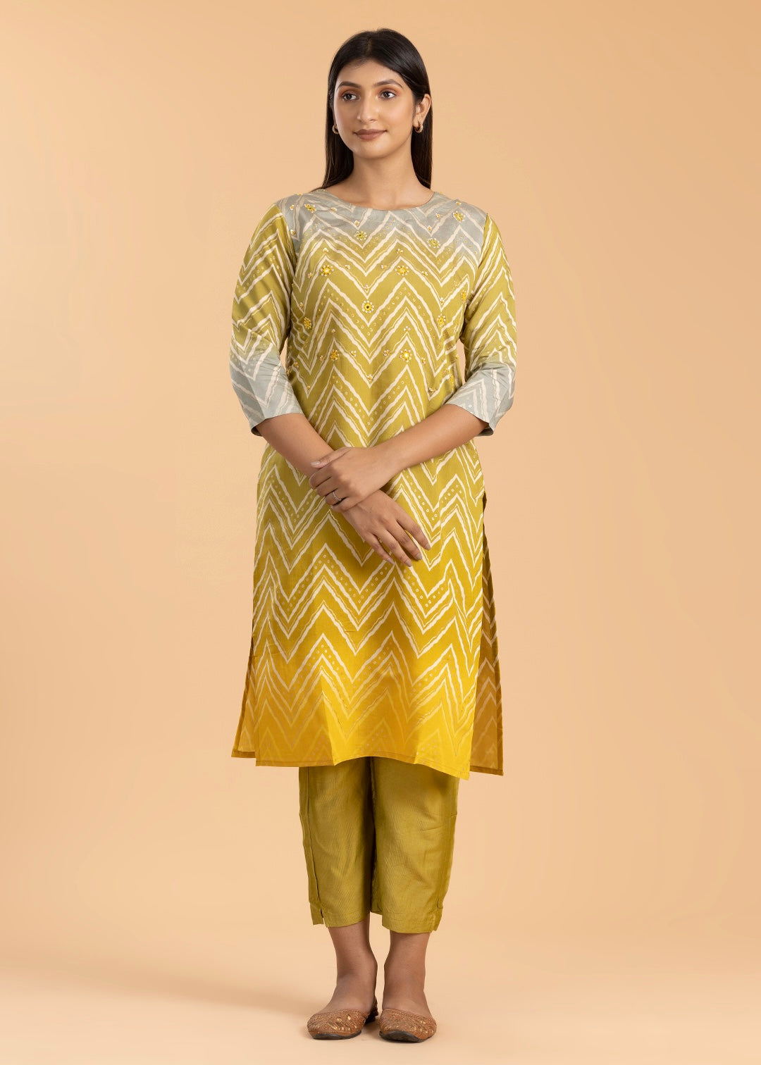 Pale Yellow Printed Suit with Pant and Dupatta