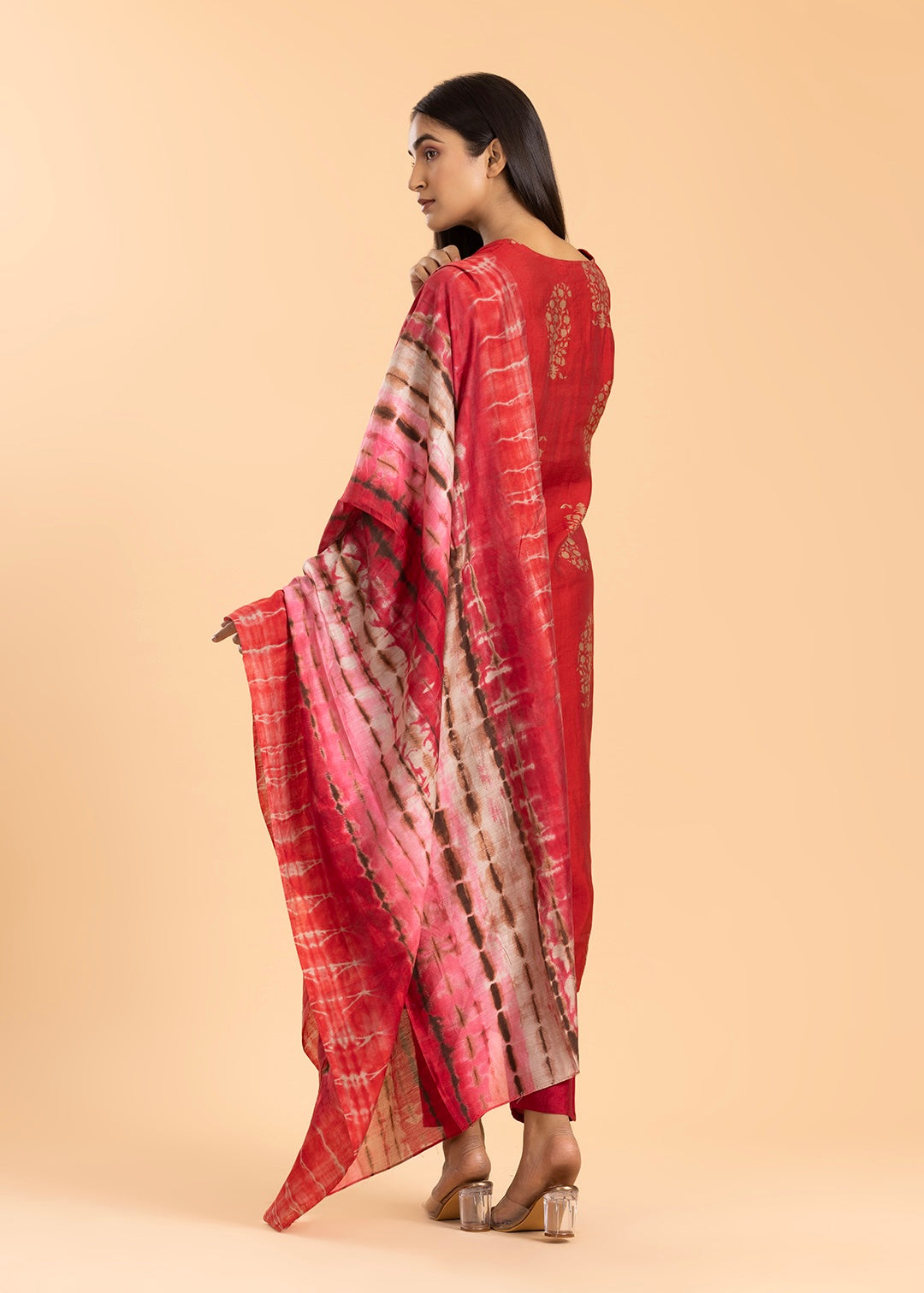 Red Printed Rayon Cotton Suit with Pant and Dupatta